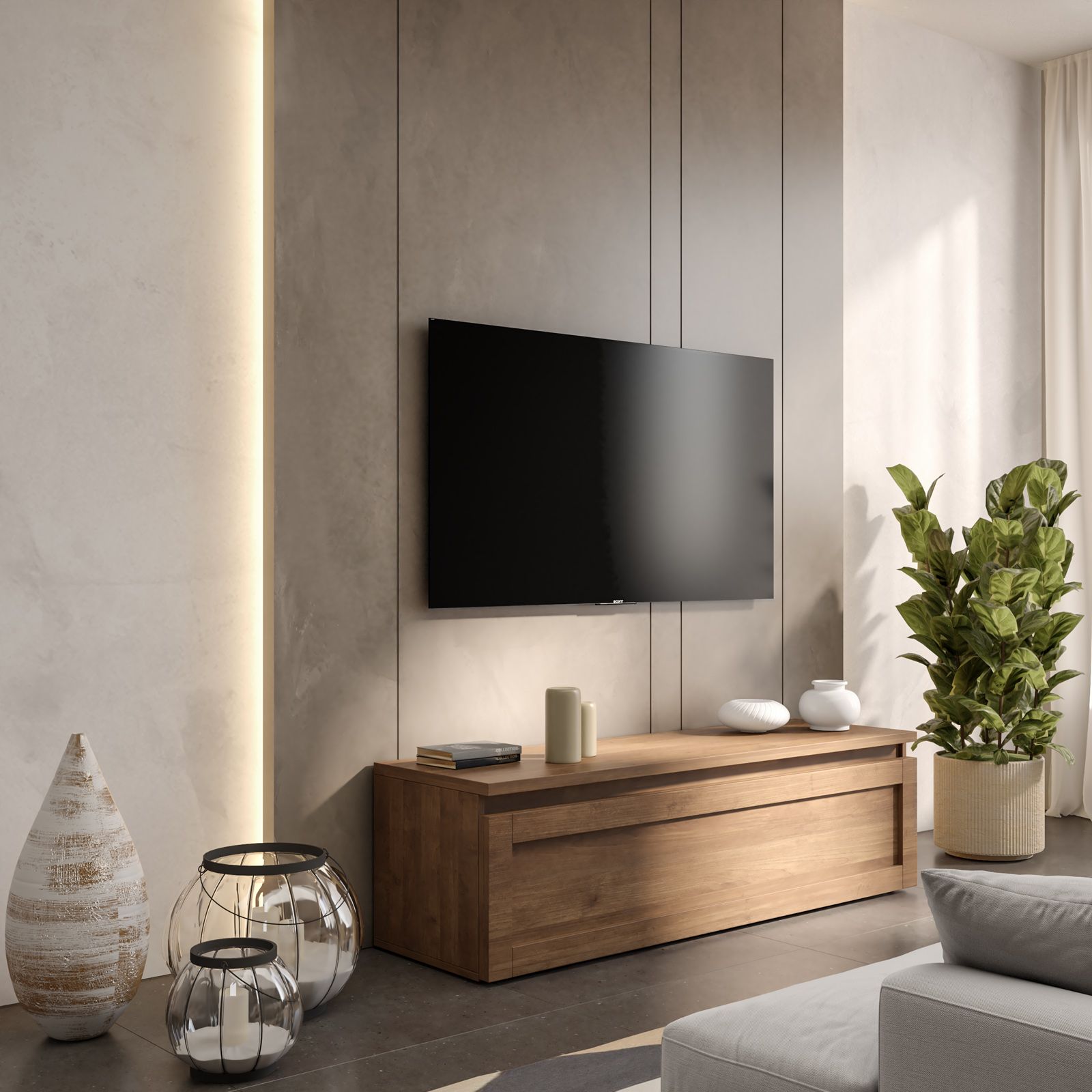 Porta tv 138x40h cassettone color mercure con cornice - Clary