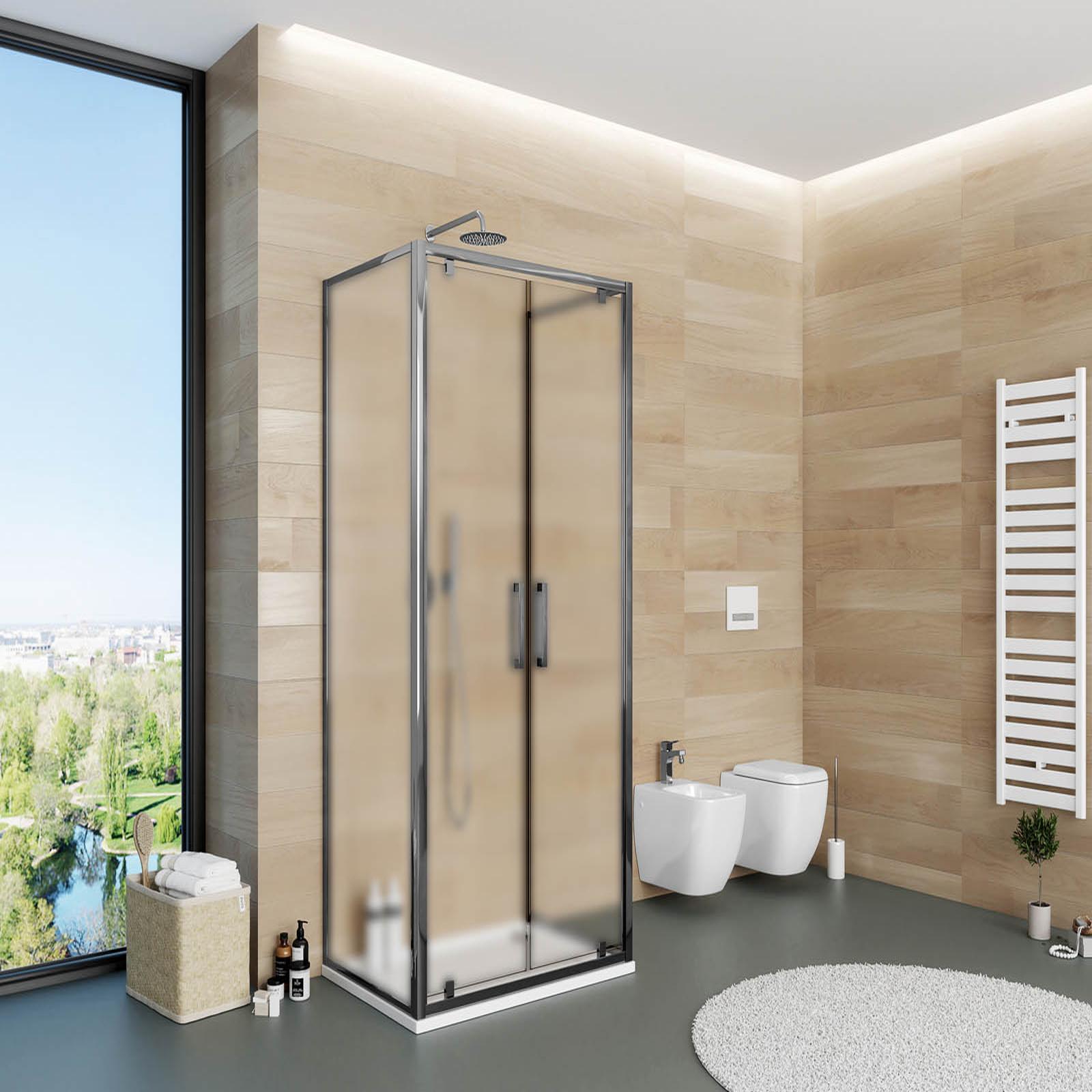 Box 3 lati 70x90x70 cm doppio battente vetro opaco profilo cromo