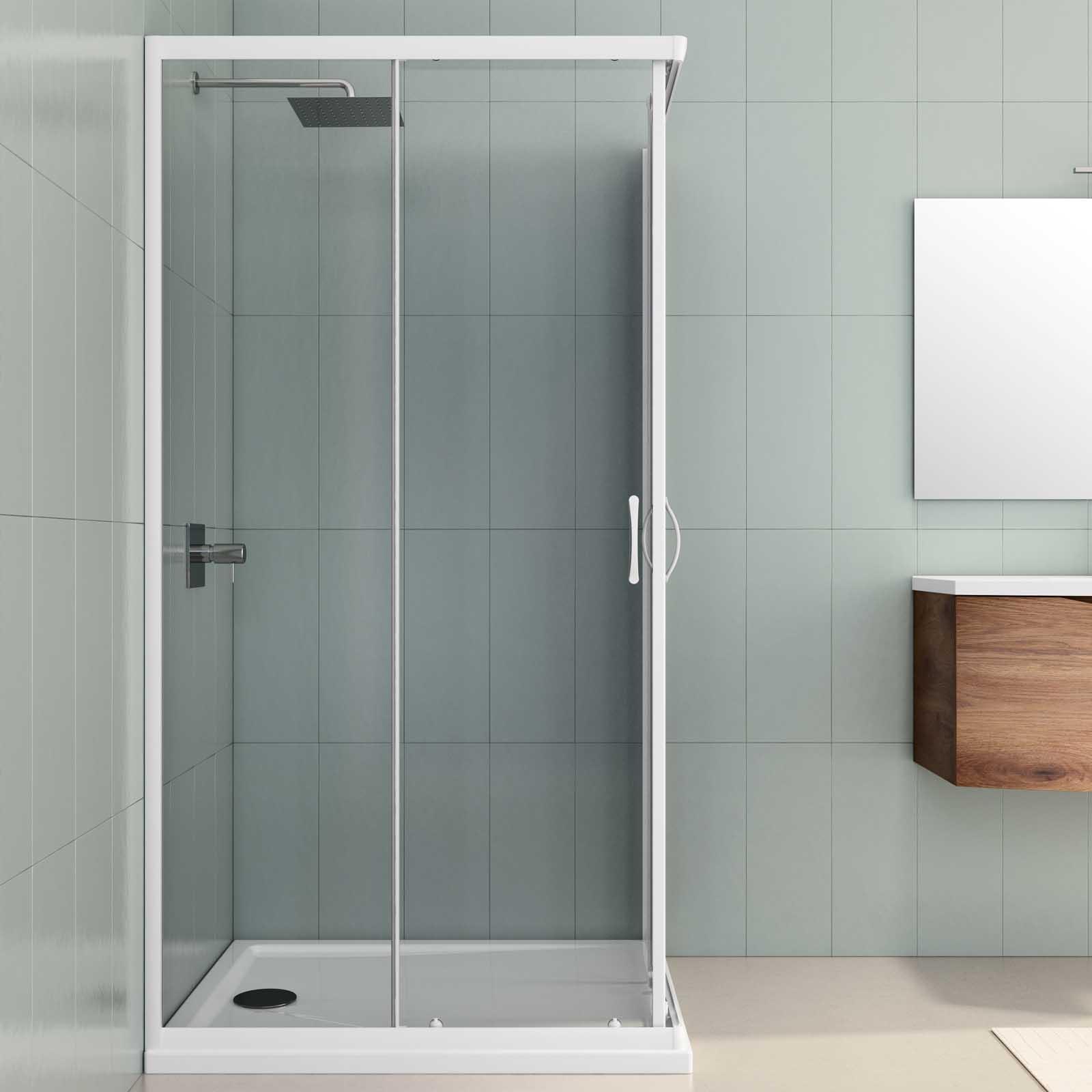 Box Doccia Bianco Rettangolare 80x100 Cm - Vetro Serigrafato, Made In Italy