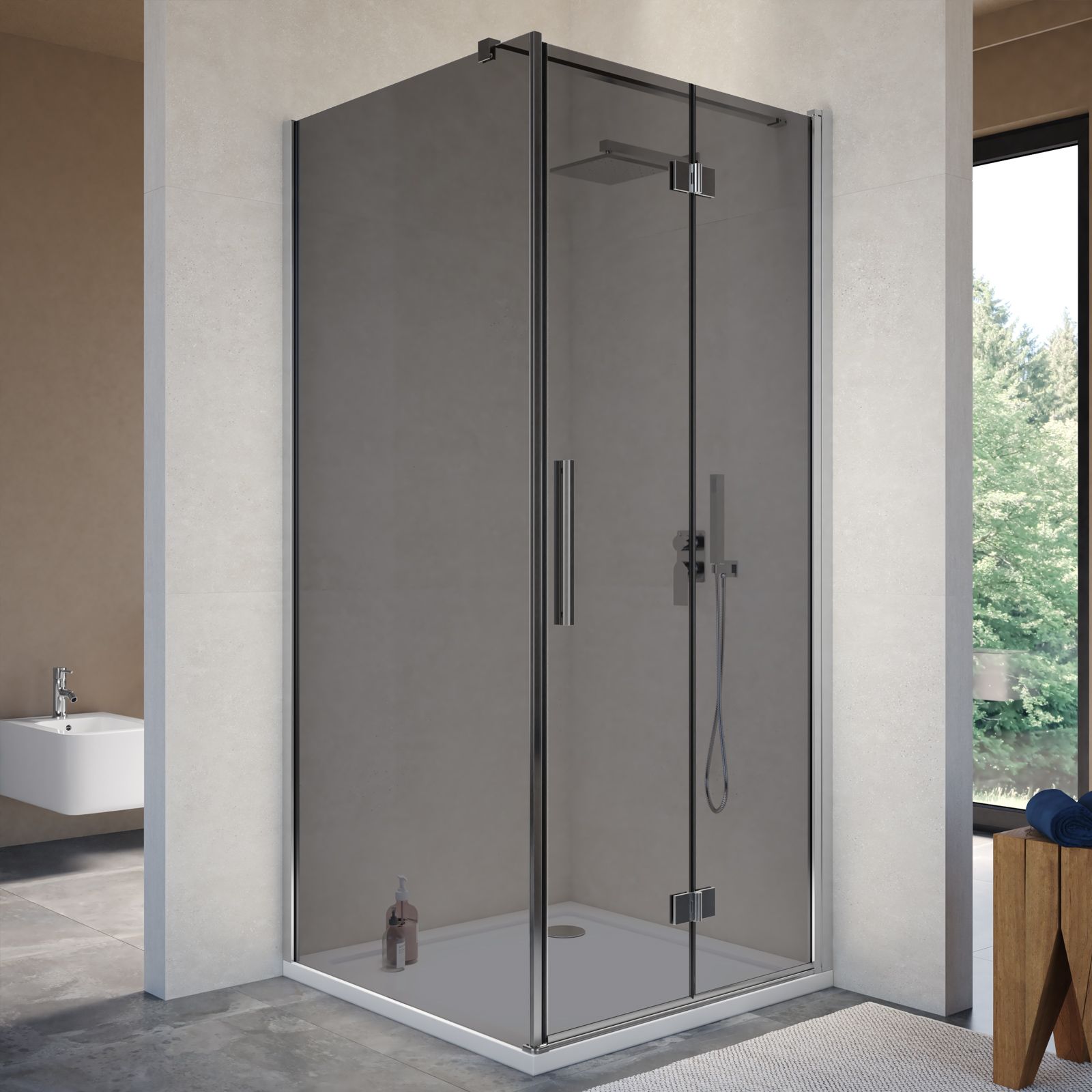 Box doccia 95x95 cm a soffietto vetro anticalcare fumé e profilo cromo 195h  - Flexy