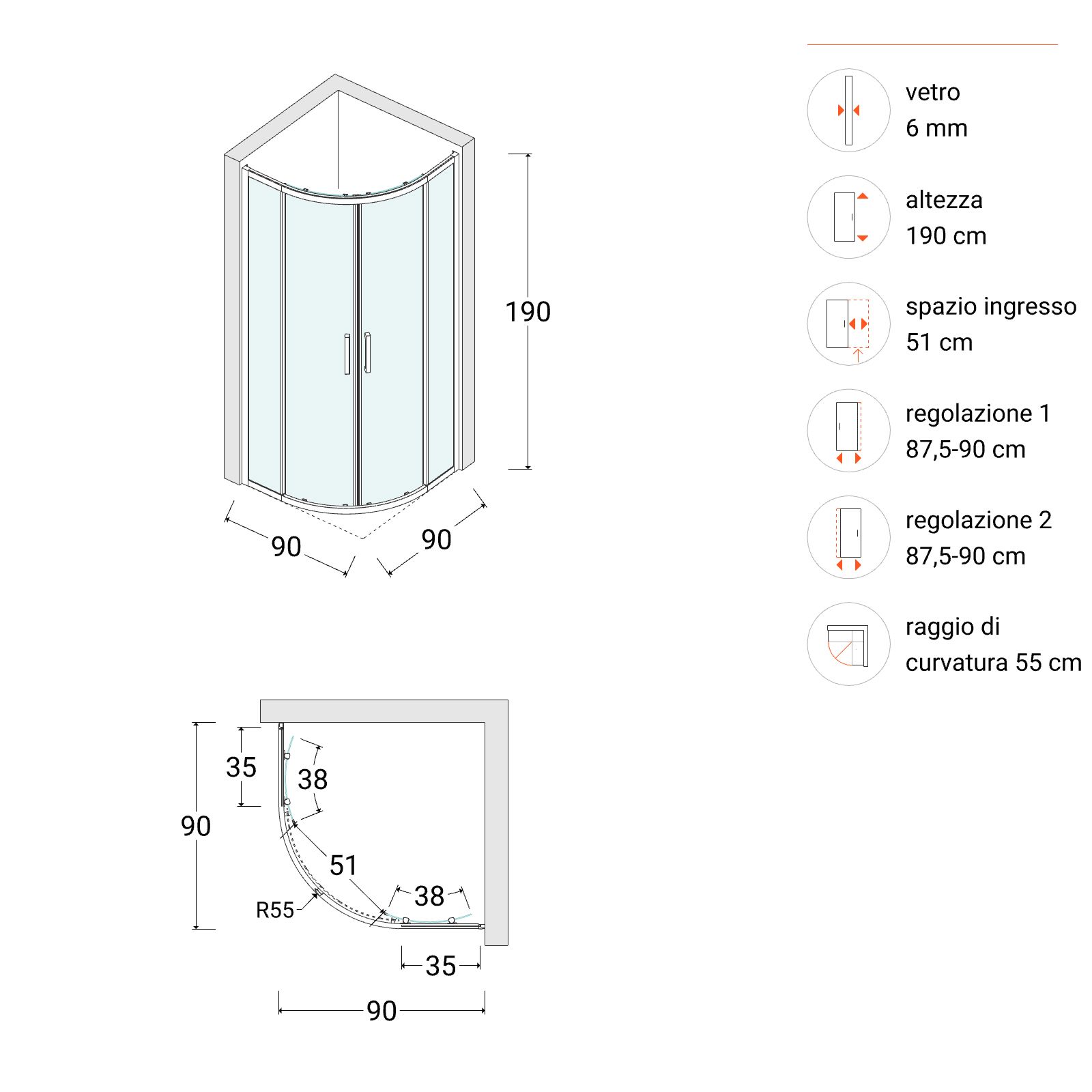 BOX DOCCIA CRISTALLO 5mm 190h DORATEA - Box Doccia BiVita