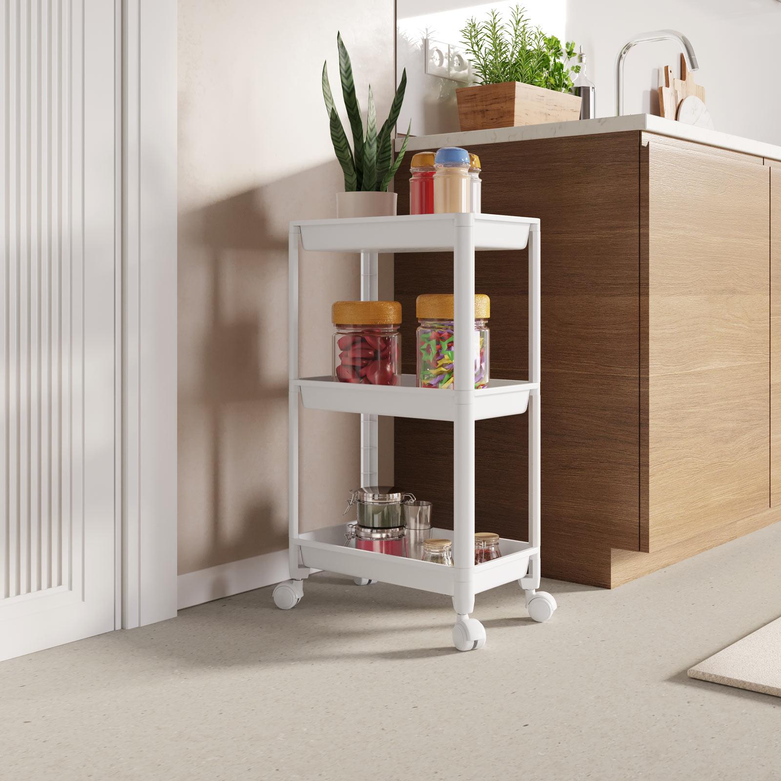 Carrello Da Cucina 3 Ripiani Con Ruote E 2 Cesti Portaoggetti 65x33x91cm Bronzo 87914160