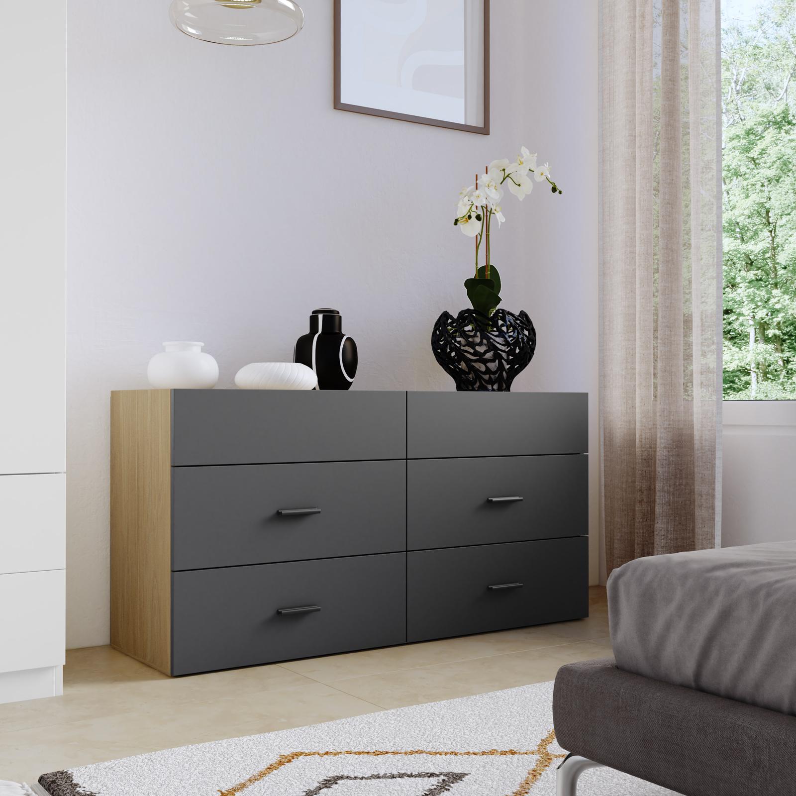 Cassettiera 4 cassetti e 1 anta 80x82 cm in legno naturale e rattan - Nilde