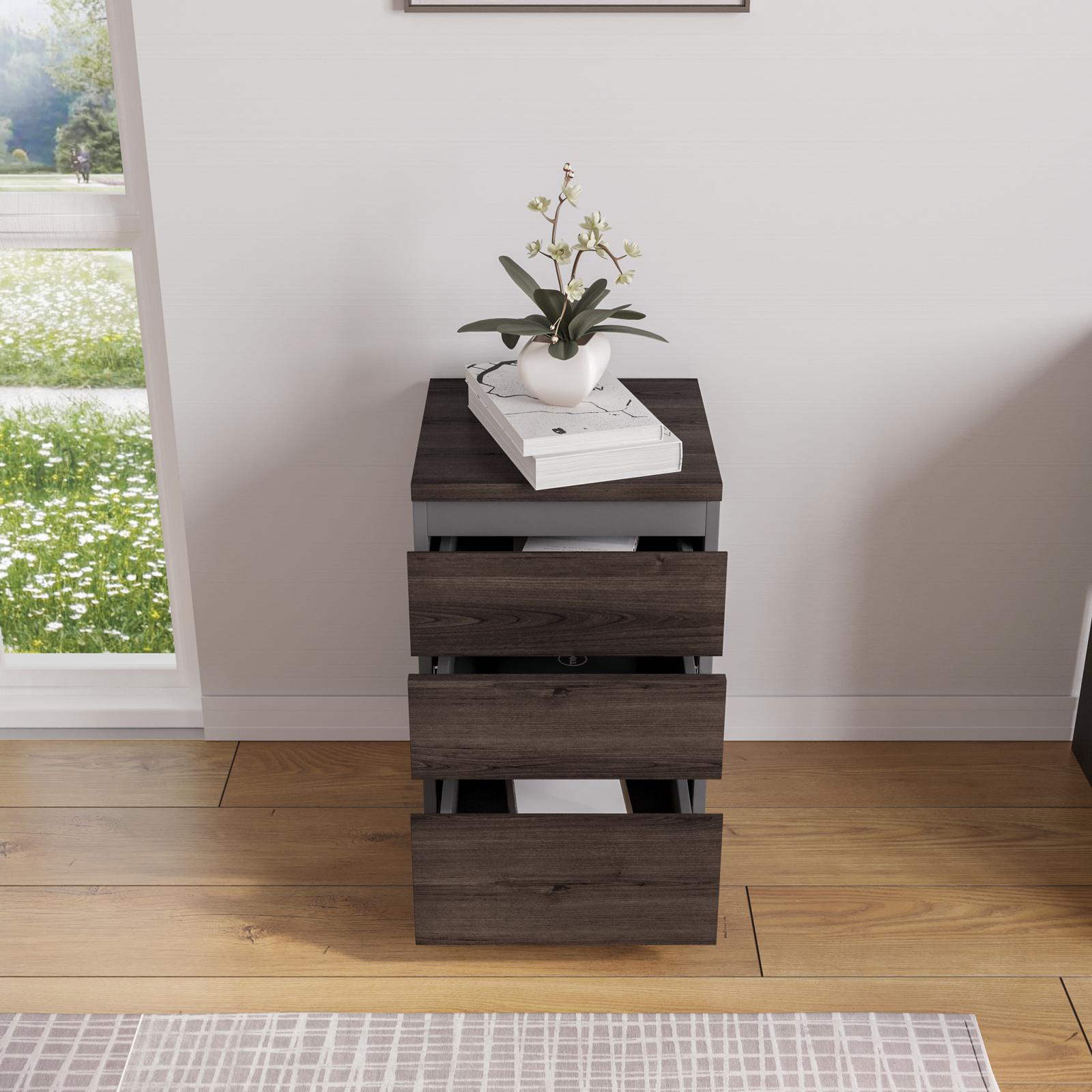 Cassettiera in Legno Grigia 3 Cassetti con Chiave Ruote da Scrivania Ufficio | Leroy Merlin