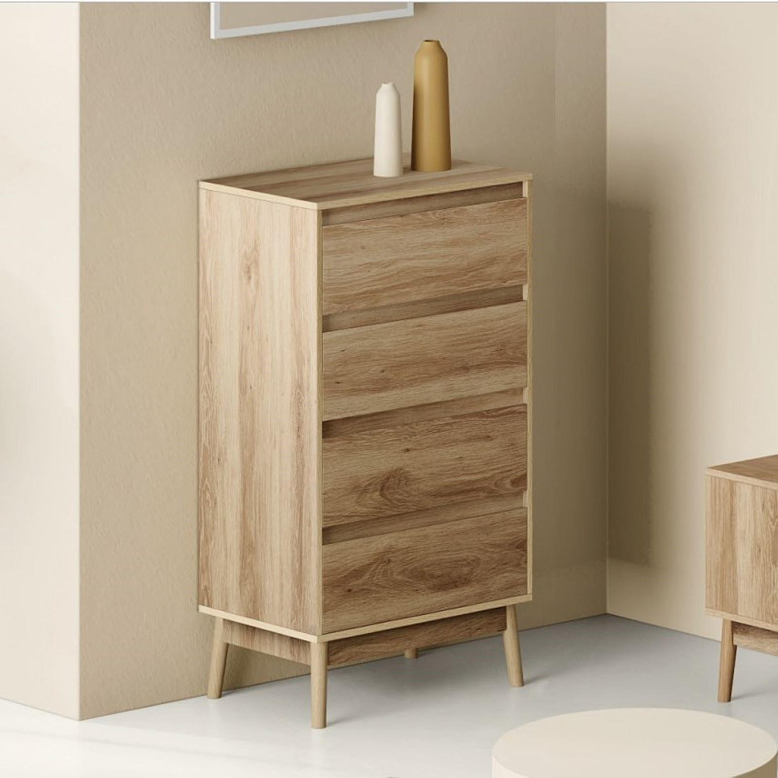 Cassettiera Legno 40x60x45 Cm Con 3 Cassetti - Design Moderno In Faggio - Con Ruote - Foto 6