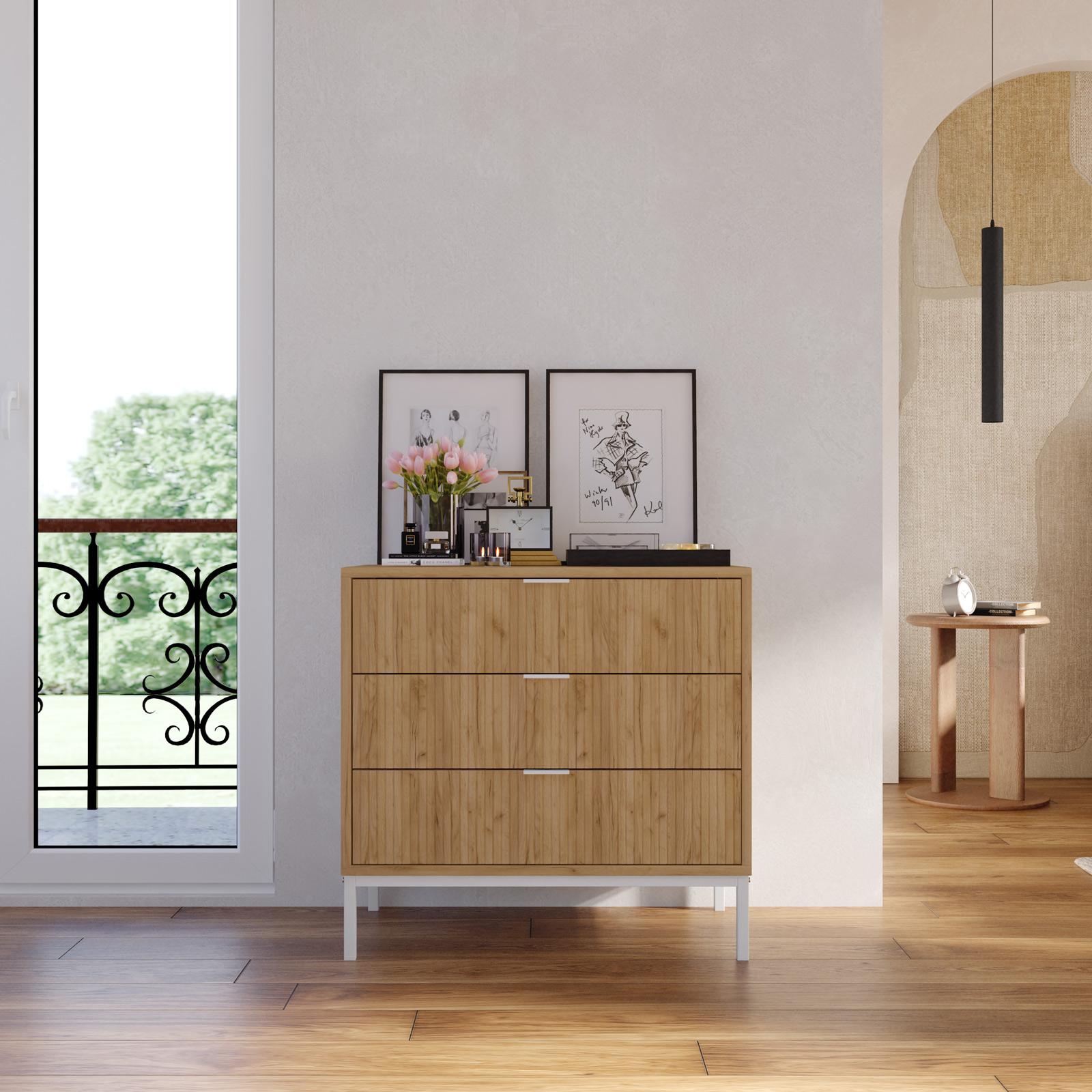 Vladon Cassettiera Cuba - Bianco Opaco/grigio Chiaro Semilucido Credenza Moderna Per La Zona Giorno Lxaxp 182x53x35 Cm