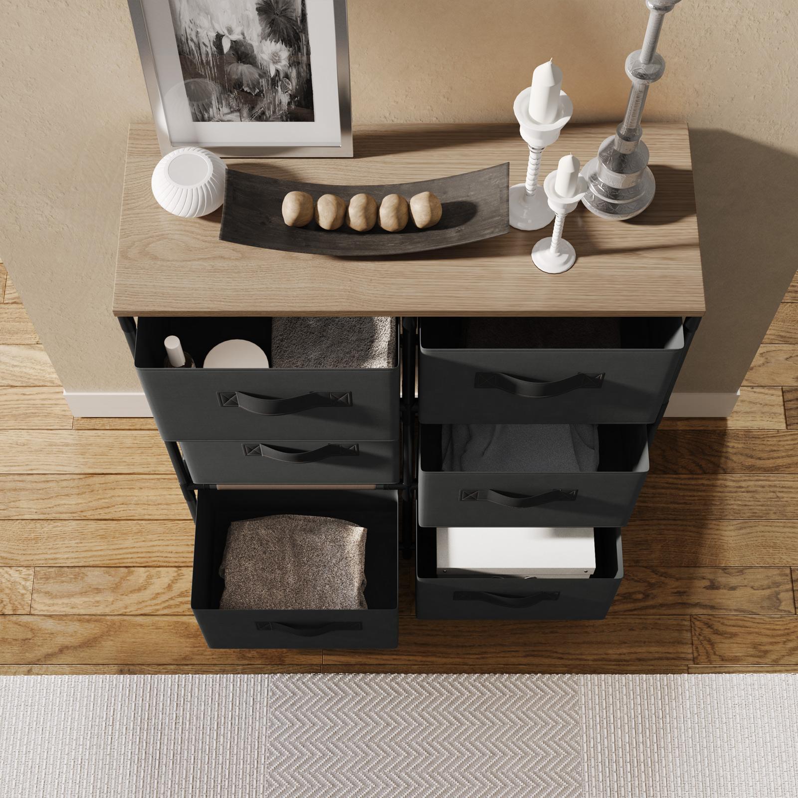 WLIVE Ampio comò in tessuto, 6 cassetti per TV da 60 pollici, cassettiere per camera da letto, grande cassettiera con contenitori in tessuto, comò nero per camera da letto, armadio, corridoio, nero