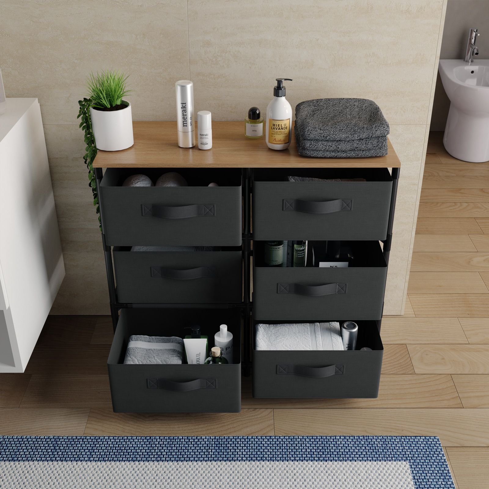 Cassettiera bagno multiuso 76x68 h cm in legno rovere selvatico e grigio  scuro - Kales