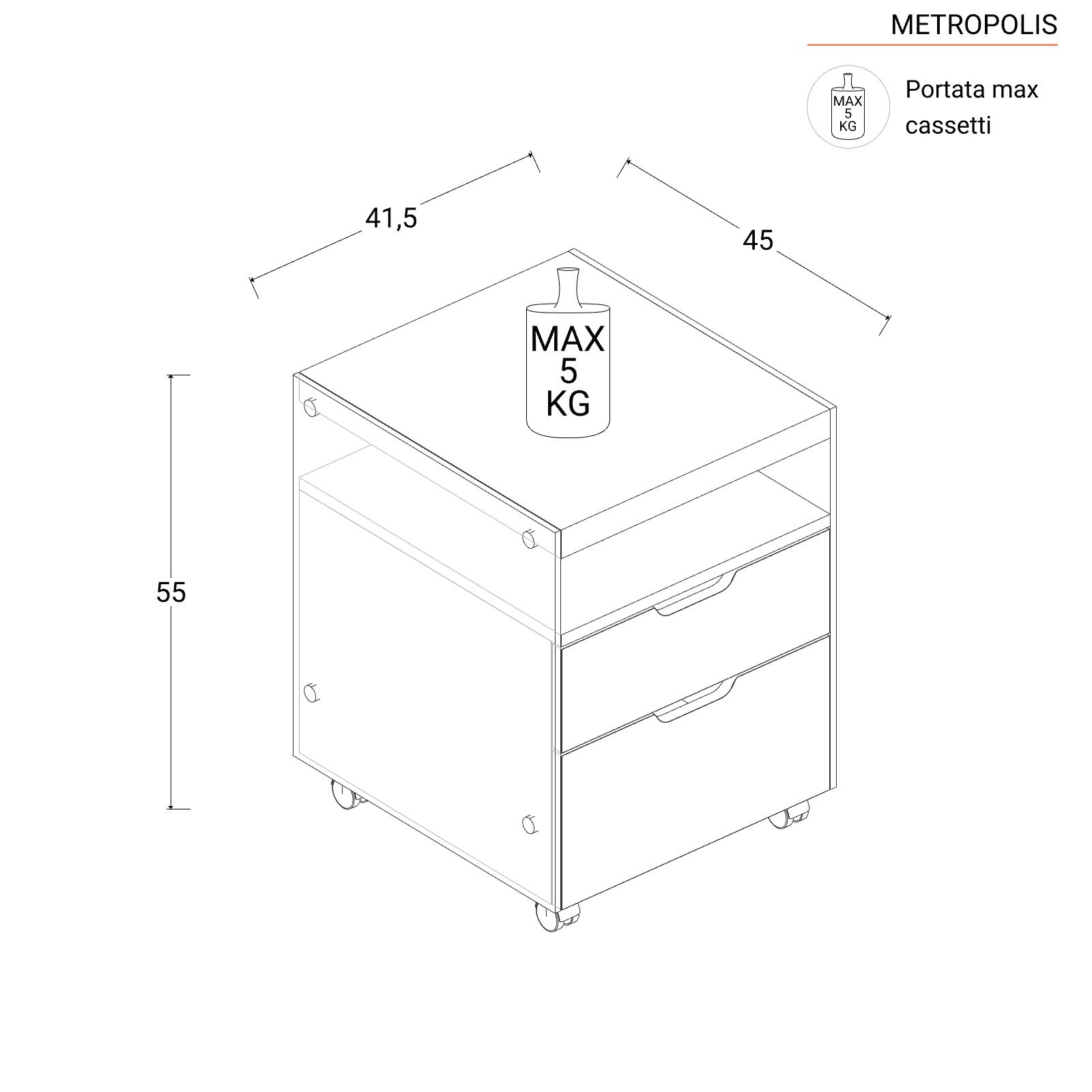 Cassettiera con Ruote MAVERY, 4 Cassetti, 40x70,5x33cm, Legno, Rovere 