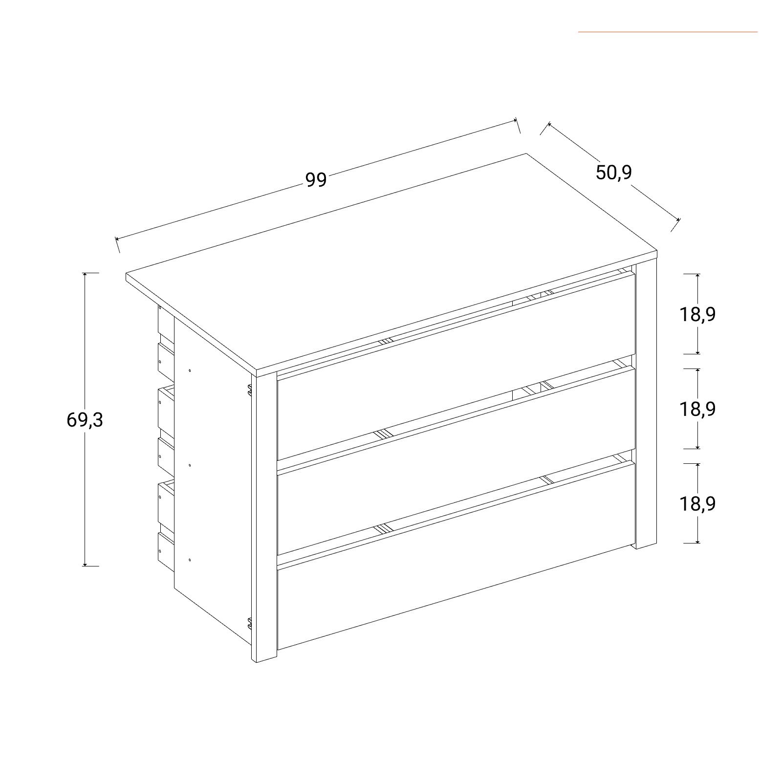 Cassettiera per armadio Alen da 200 x 60 x 223h cm color grigio effetto  tessuto