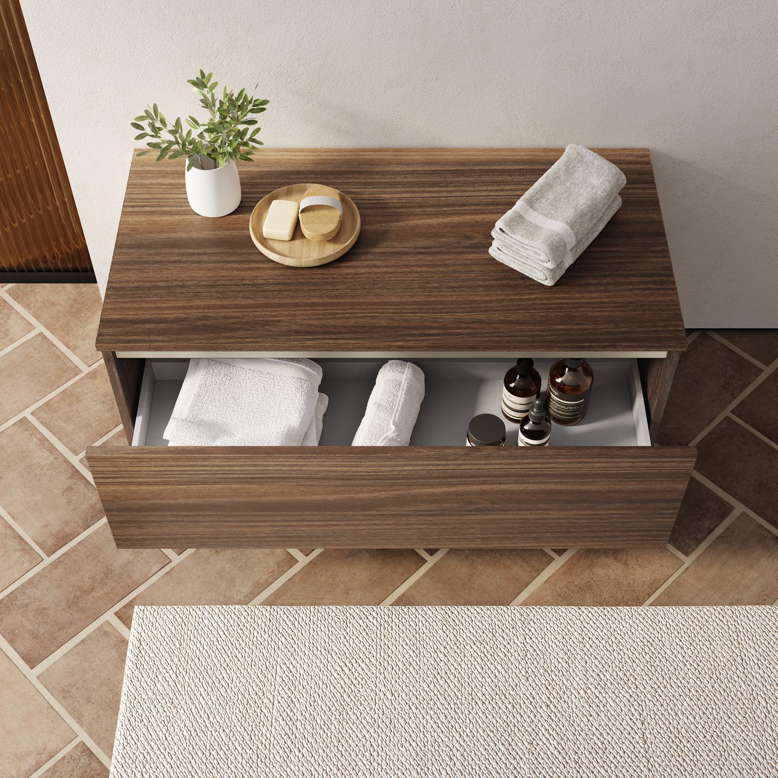 Cassettone bagno sospeso 100 cm in legno rovere deciso - Plain