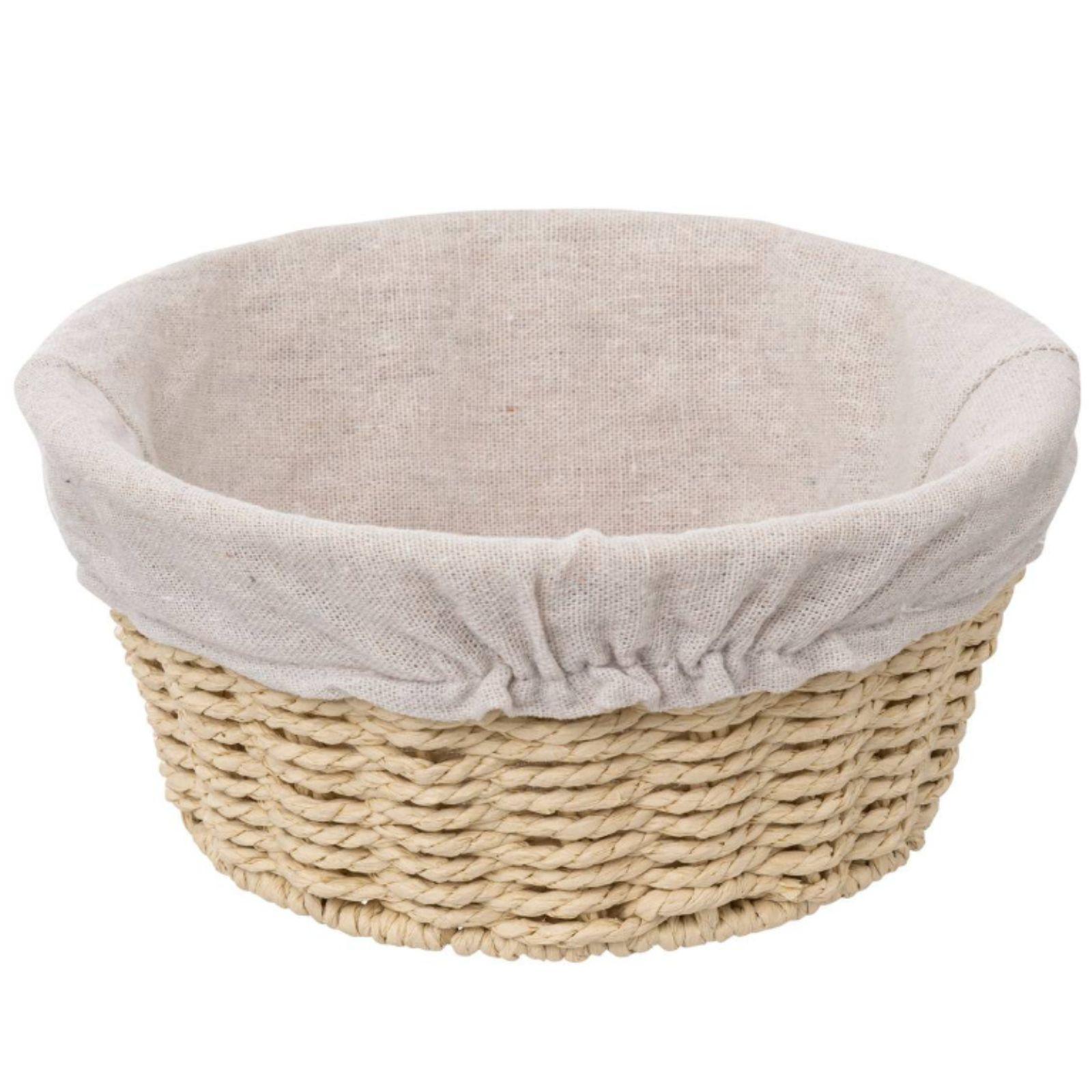 Cesto portapane rotondo 21 cm intrecciato in corda beige e cotone