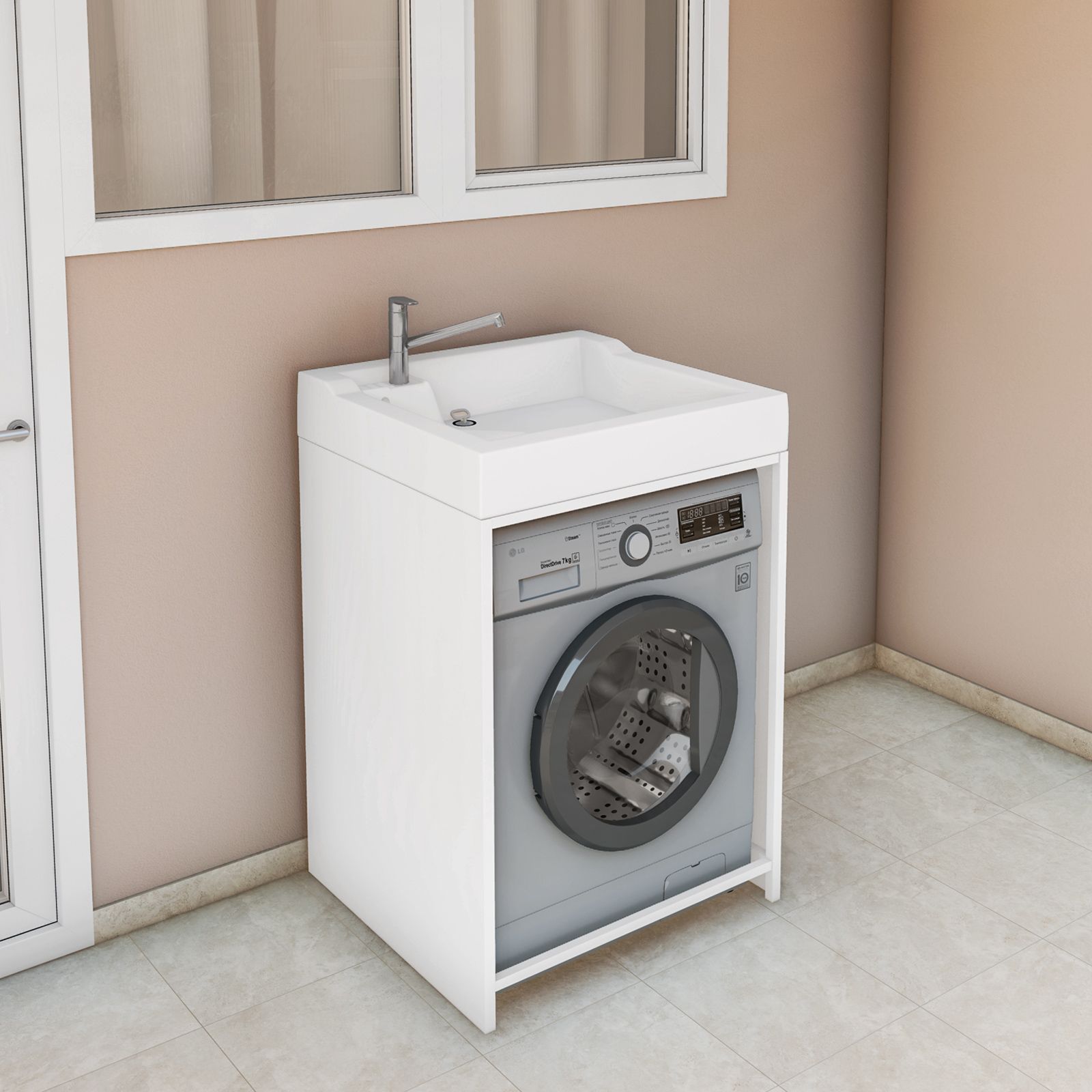 Colavene Lavacril On lavatoio copri lavatrice con lavabo ABS bianco  73x67x109h cm