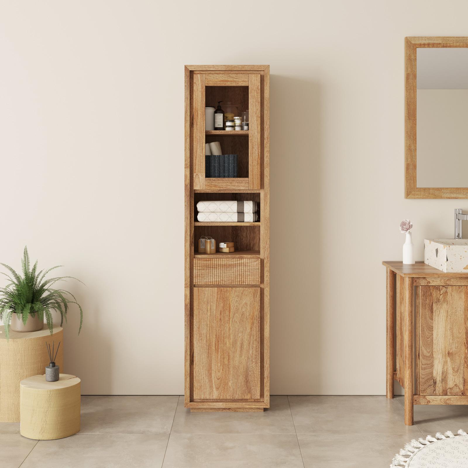 DECOKTIVO - Colonna portacandela antivento, in MDF e vetro, per soggiorno, balcone, terrazza, MDF marrone, altezza 100 cm