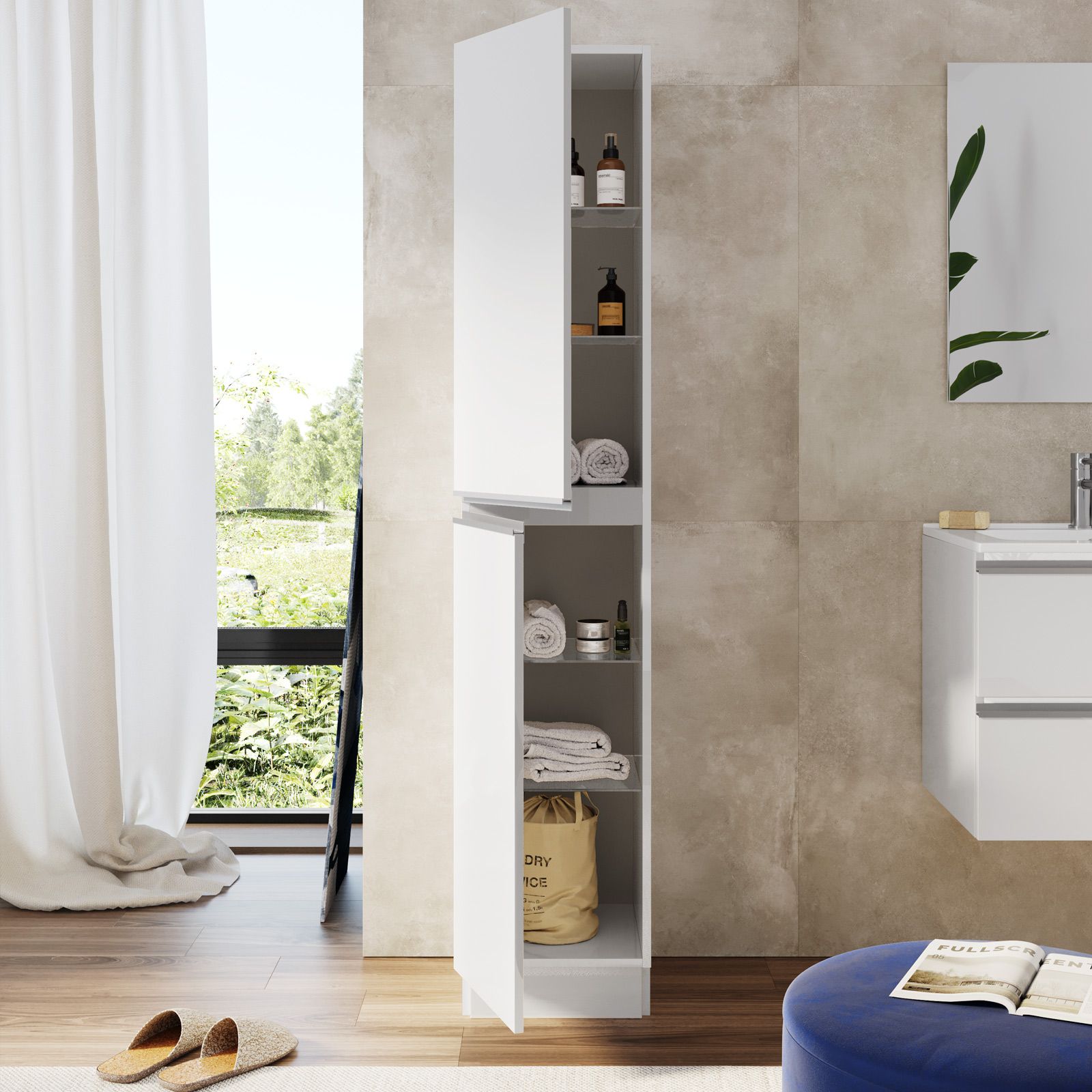 Colonna a terra h 180 cm bianco lucido con maniglie alluminio - Rebus