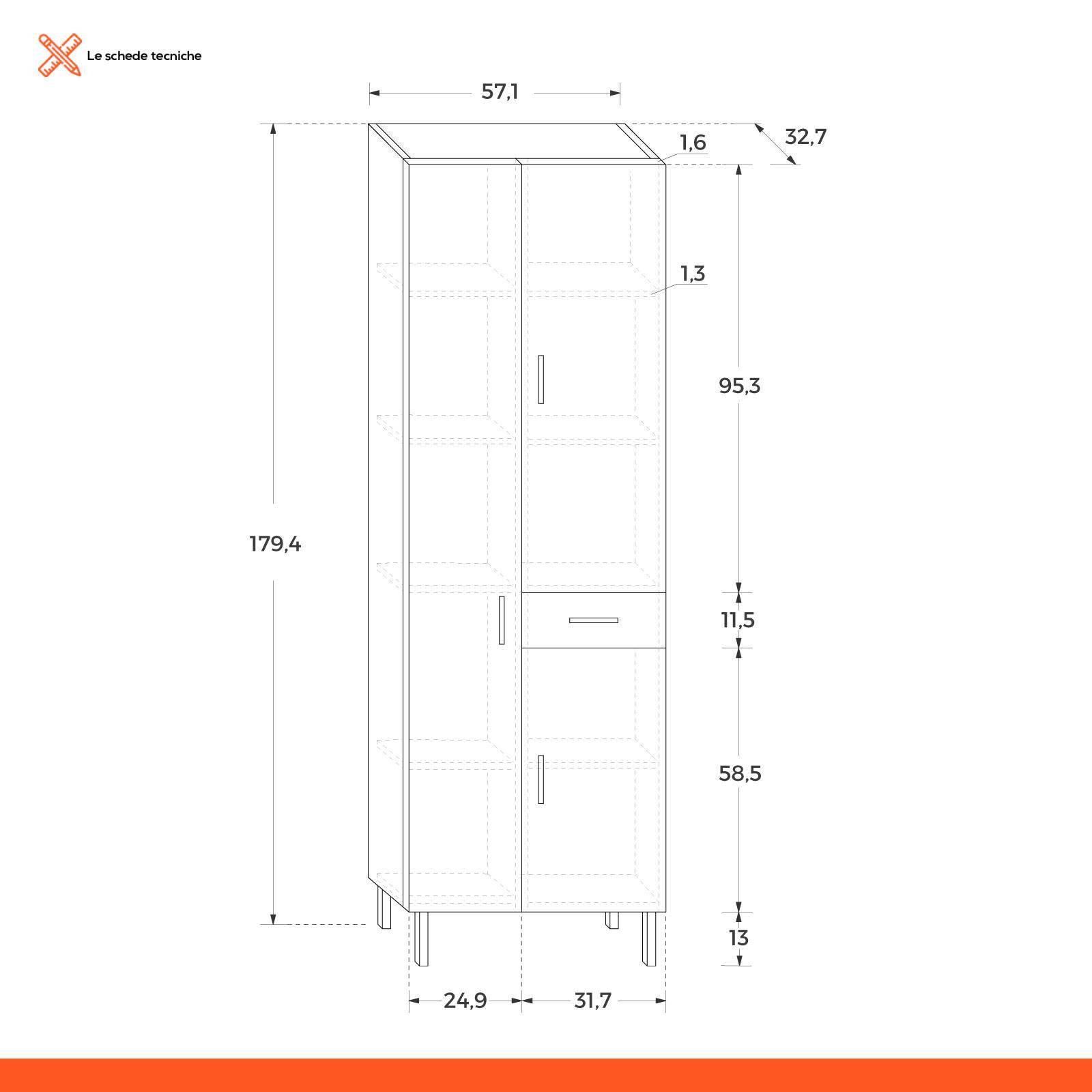 Colonna bagno da terra 180 cm contenitore bianco effetto legno 3 ante 1  cassetto