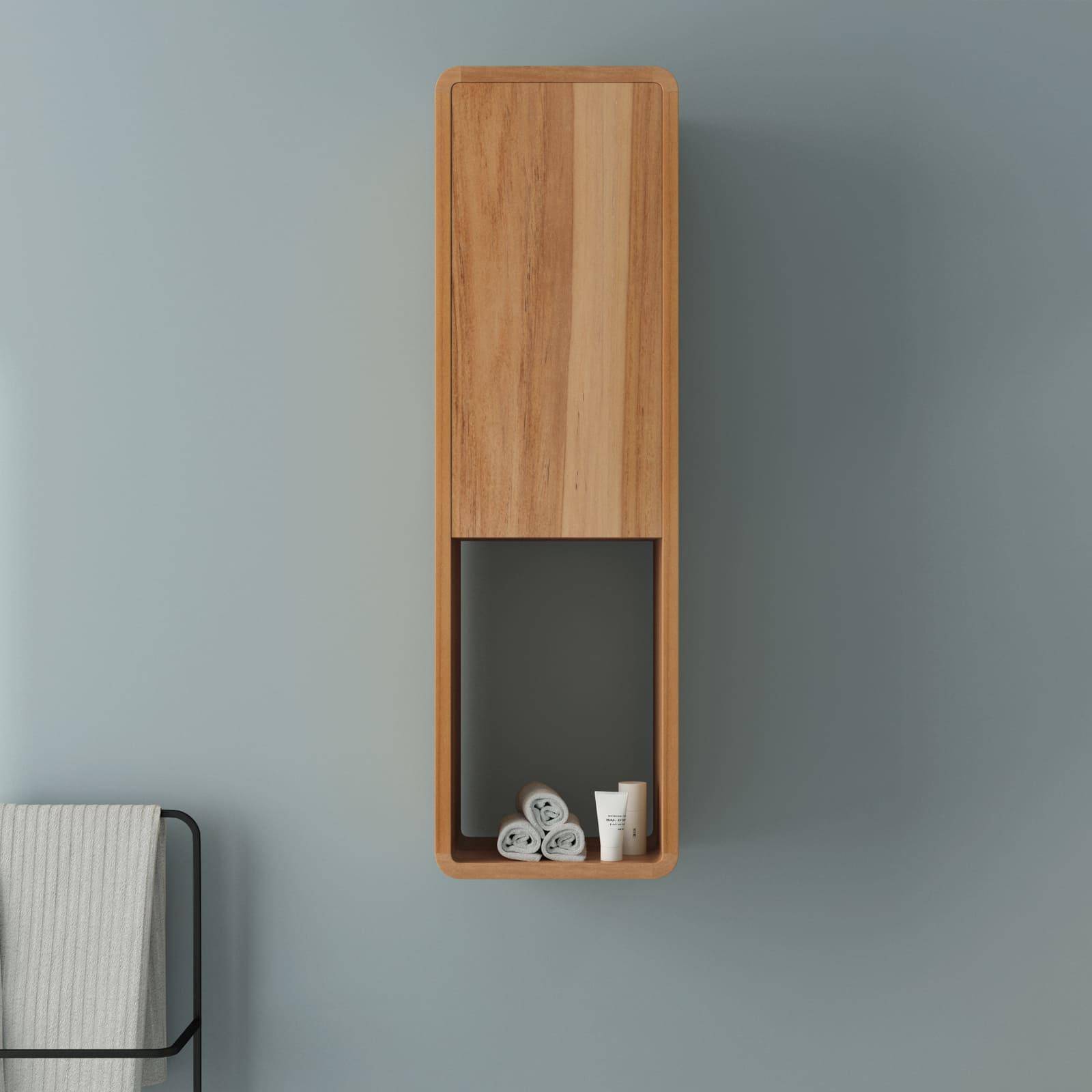 Colonna bagno sospesa 100h cm in teak con anta e vano a giorno