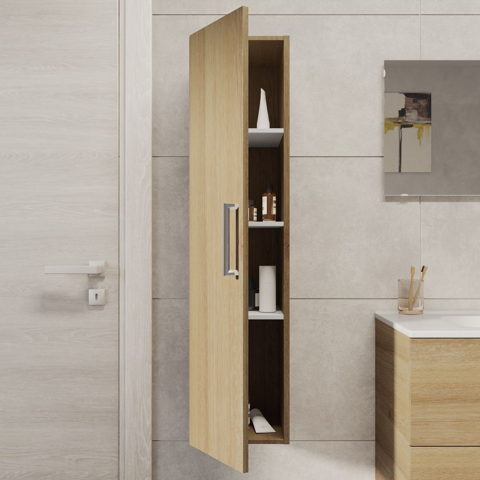 Colonna bagno sospesa 112 h cm con anta in legno noce gold - Kobe