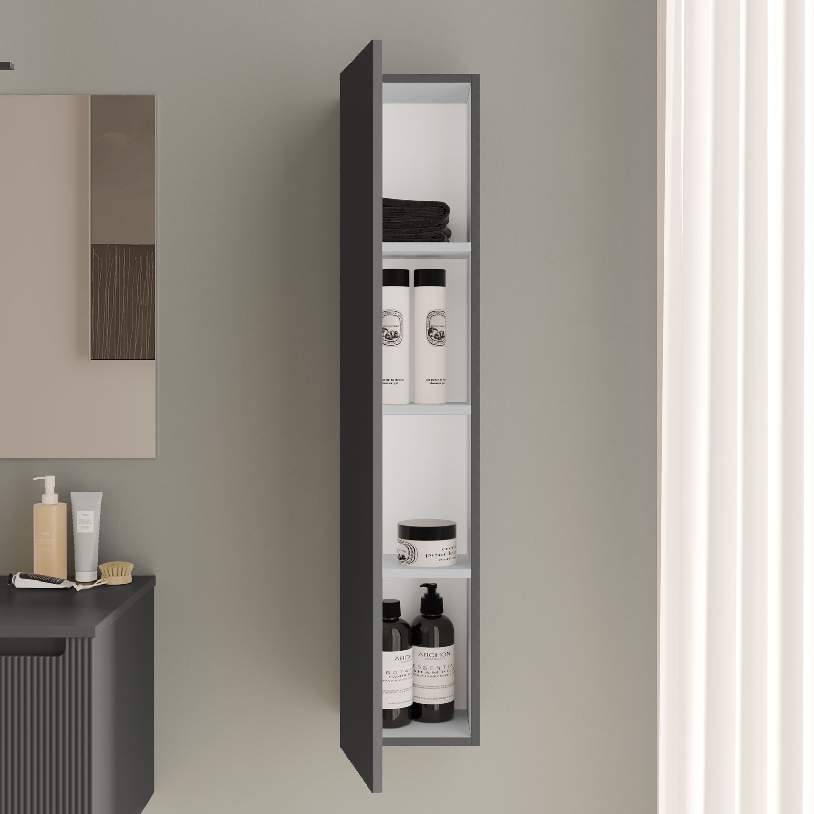 Colonna bagno sospesa 120 h cm grigio notte cannettato - Konai