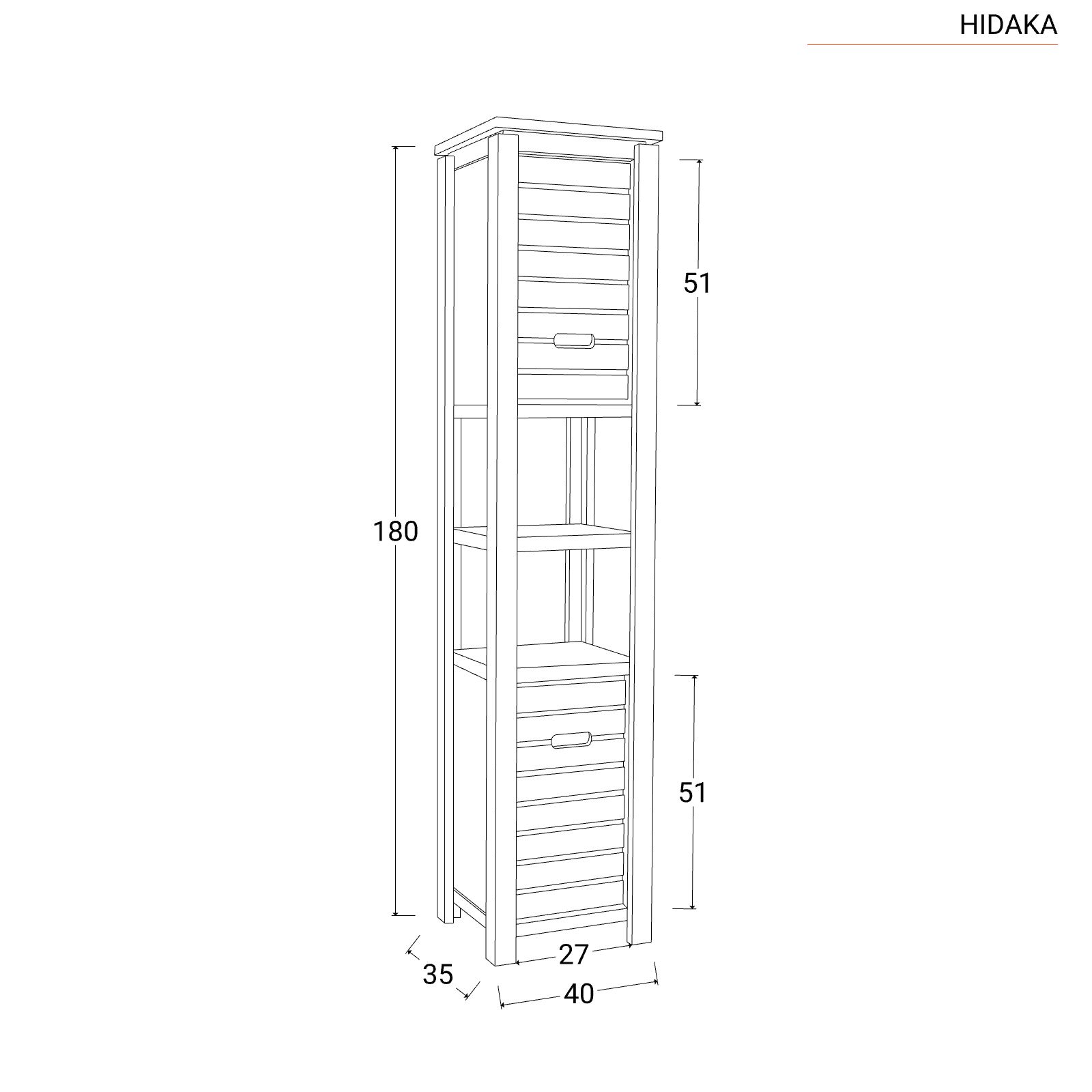 Colonna da terra 40x180h cm con ante e vani a giorno in legno di