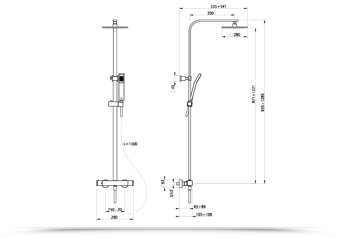 COLONNA DOCCIA HUBER LODGE 3 GETTI CROMO SOFFIONE ABS Ø 250 mm