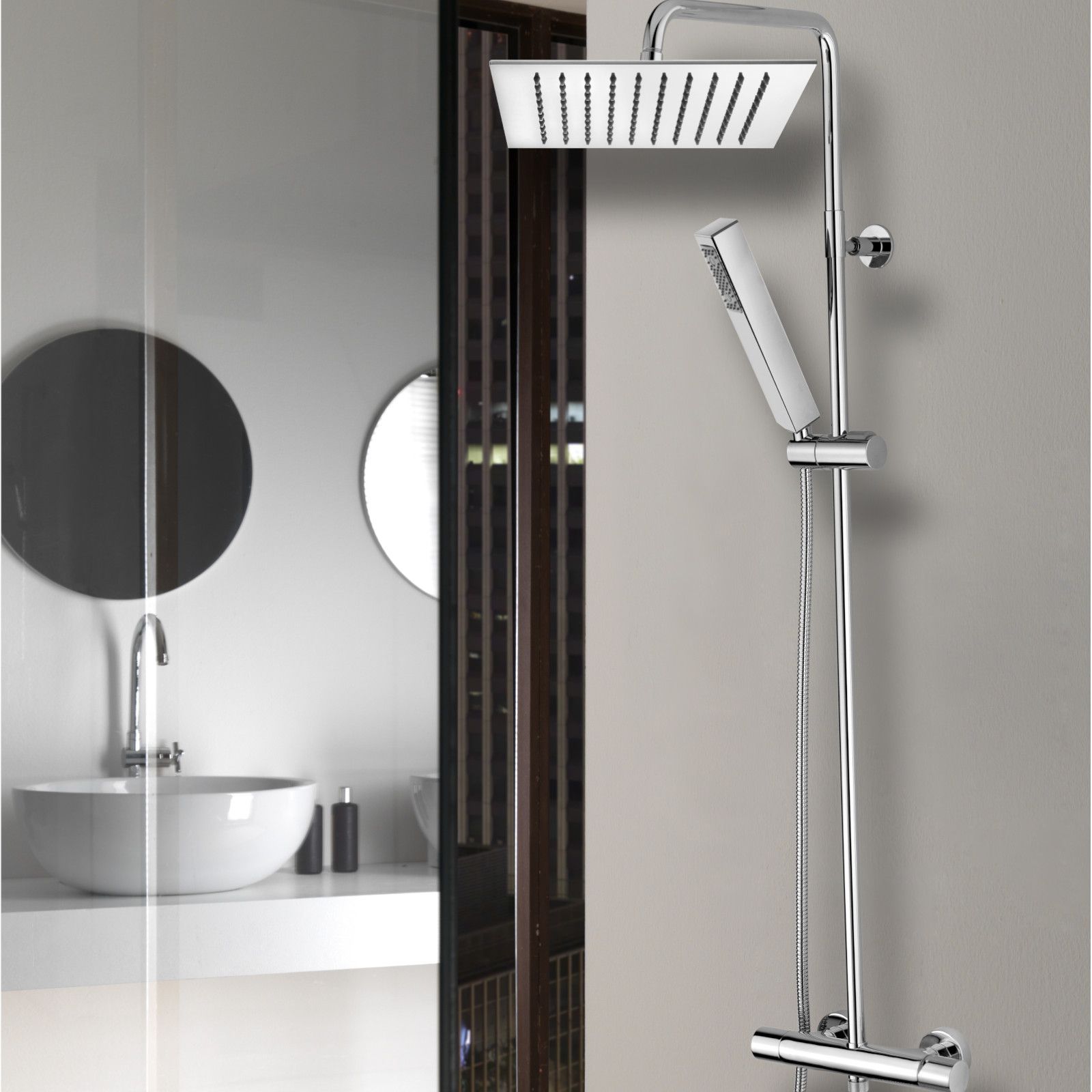 Colonna doccia con doccino e soffione 25x25 cm con flessibile e