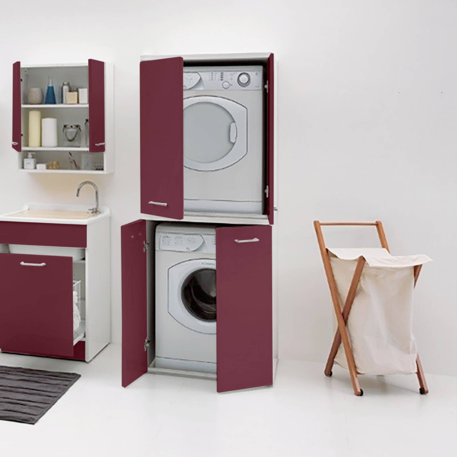 Mobile lavanderia a colonna porta lavatrice e asciugatrice Lignum samui