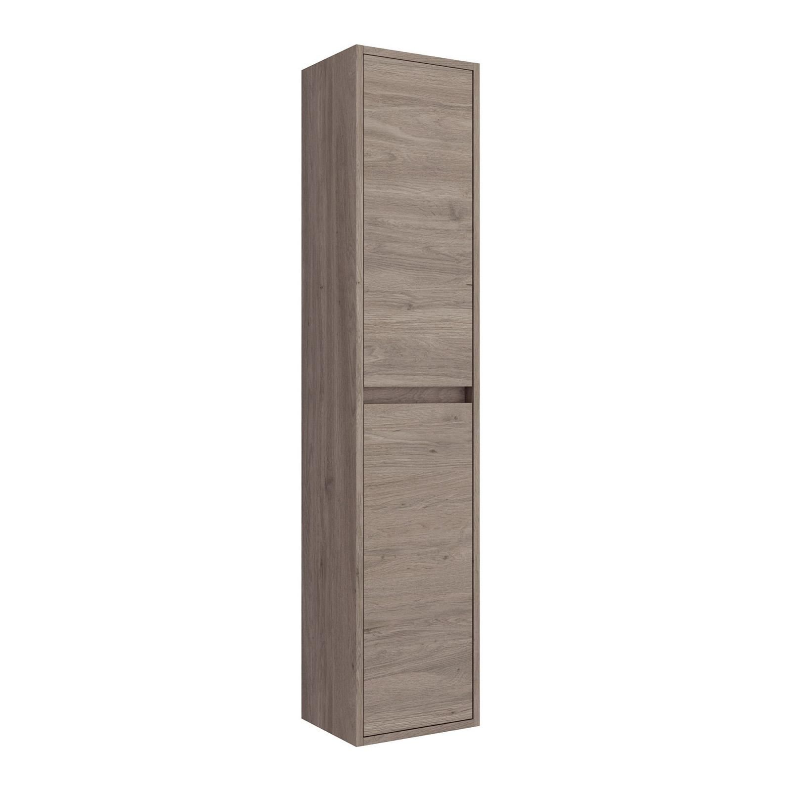 Colonna rovere tundra 140h cm arredo bagno reversibile con ante softclose e  ripiani interni in vetro - Medora