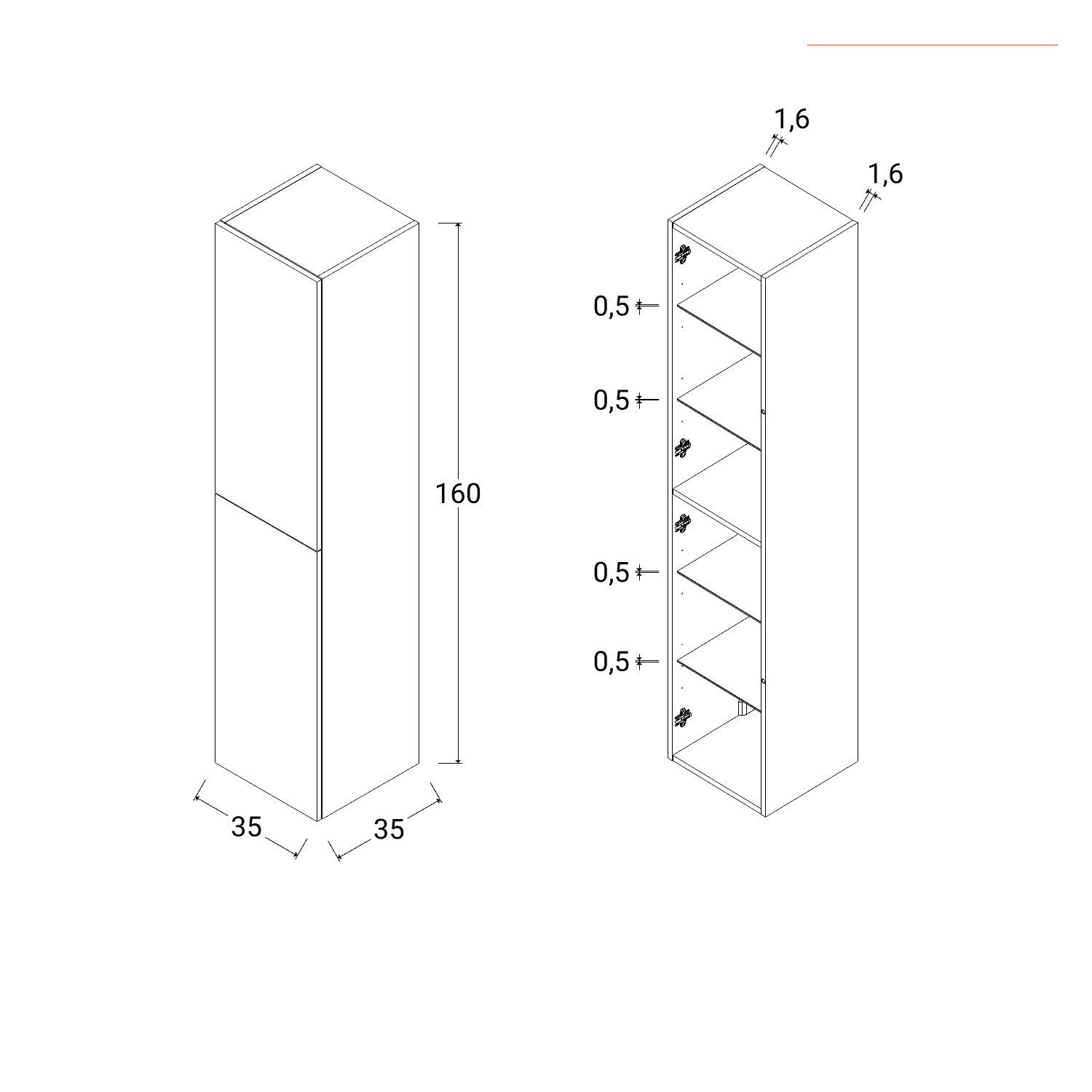 Colonna sospesa doppia reversibile 60x22 sospesa con ripiani interni