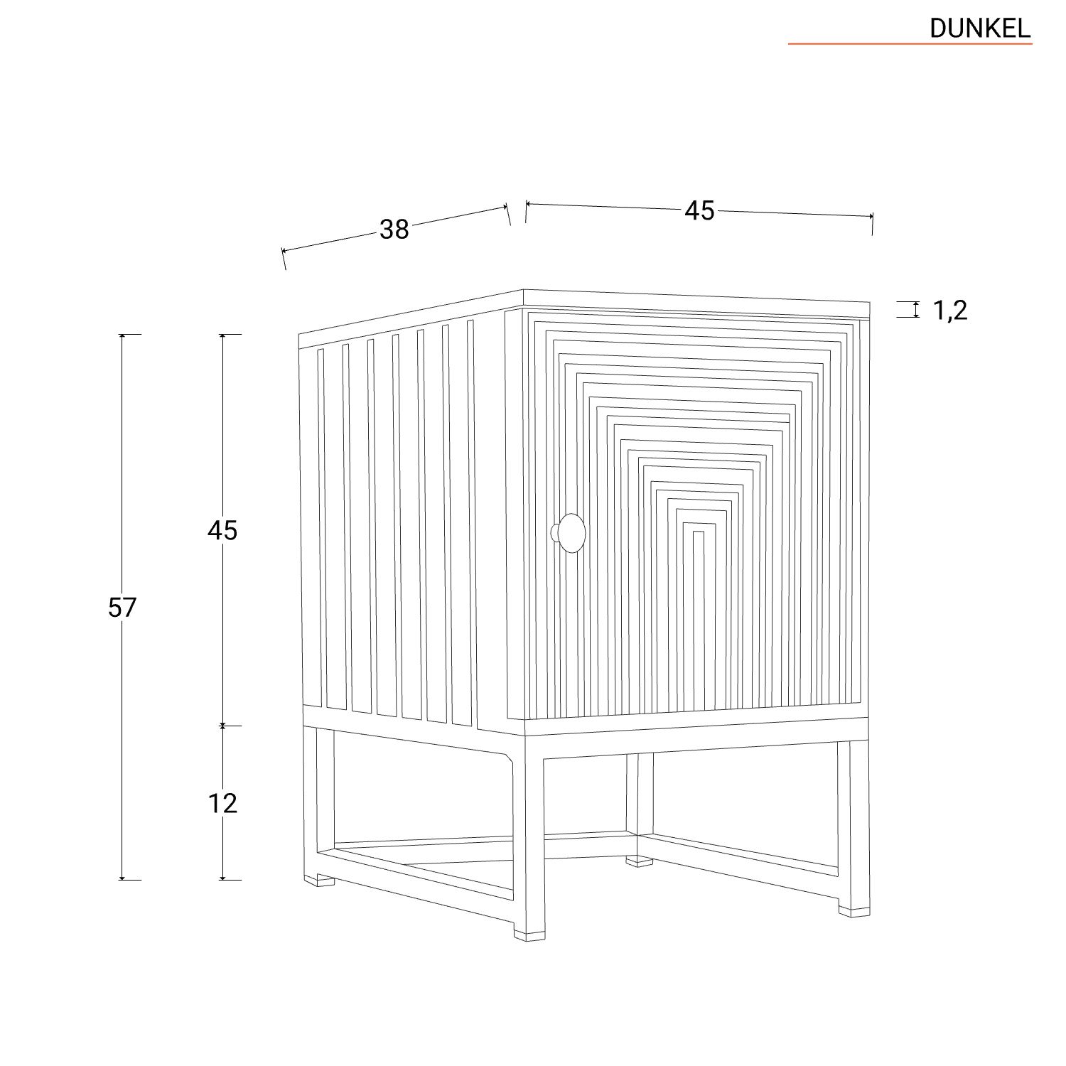 Comodino 45x57 cm in legno di mango grigio scuro cannettato e