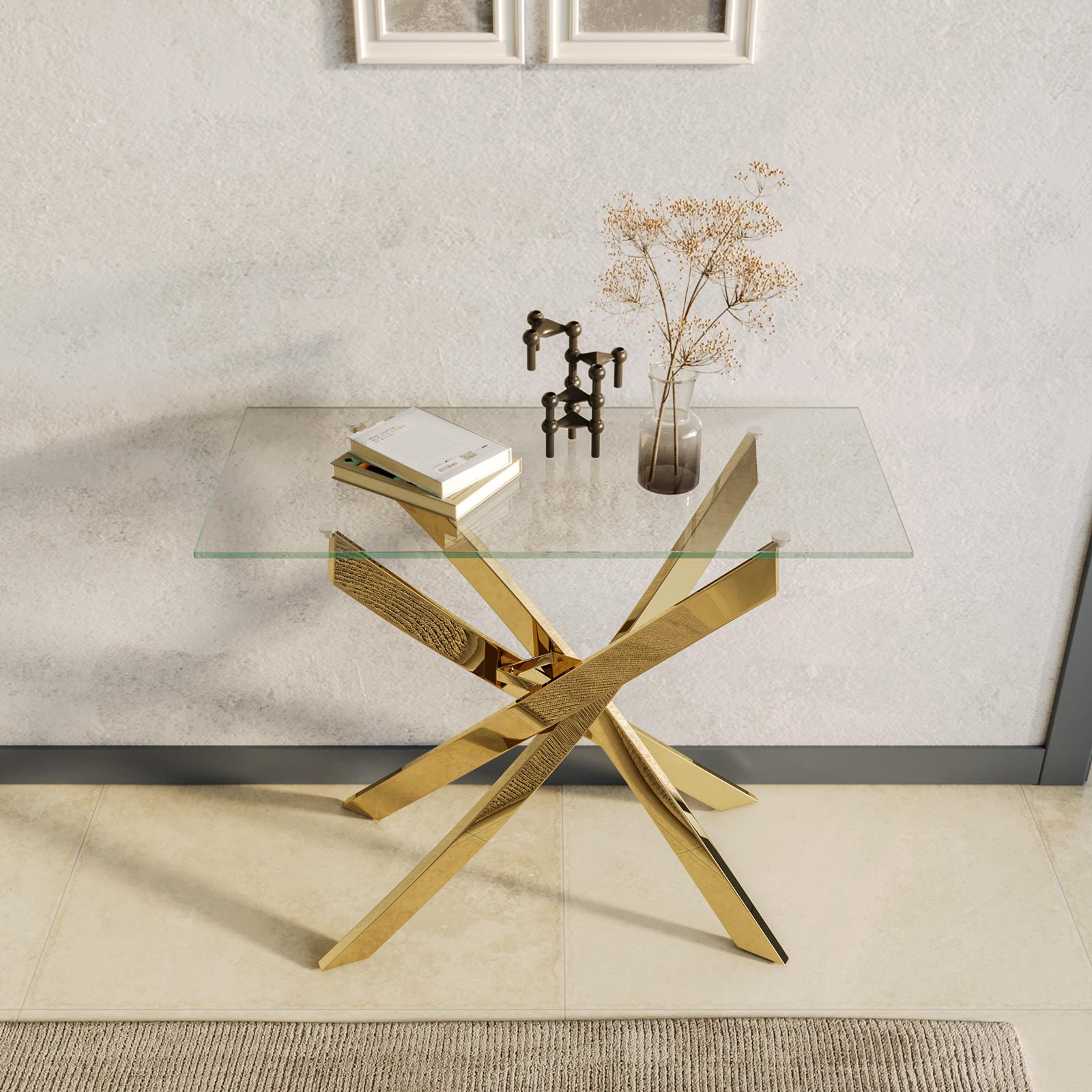 Consolle Laila Cortesi Home In Vetro E Acciaio Oro - 40x119x77 Cm - Design Moderno Per Ingresso E Soggiorno