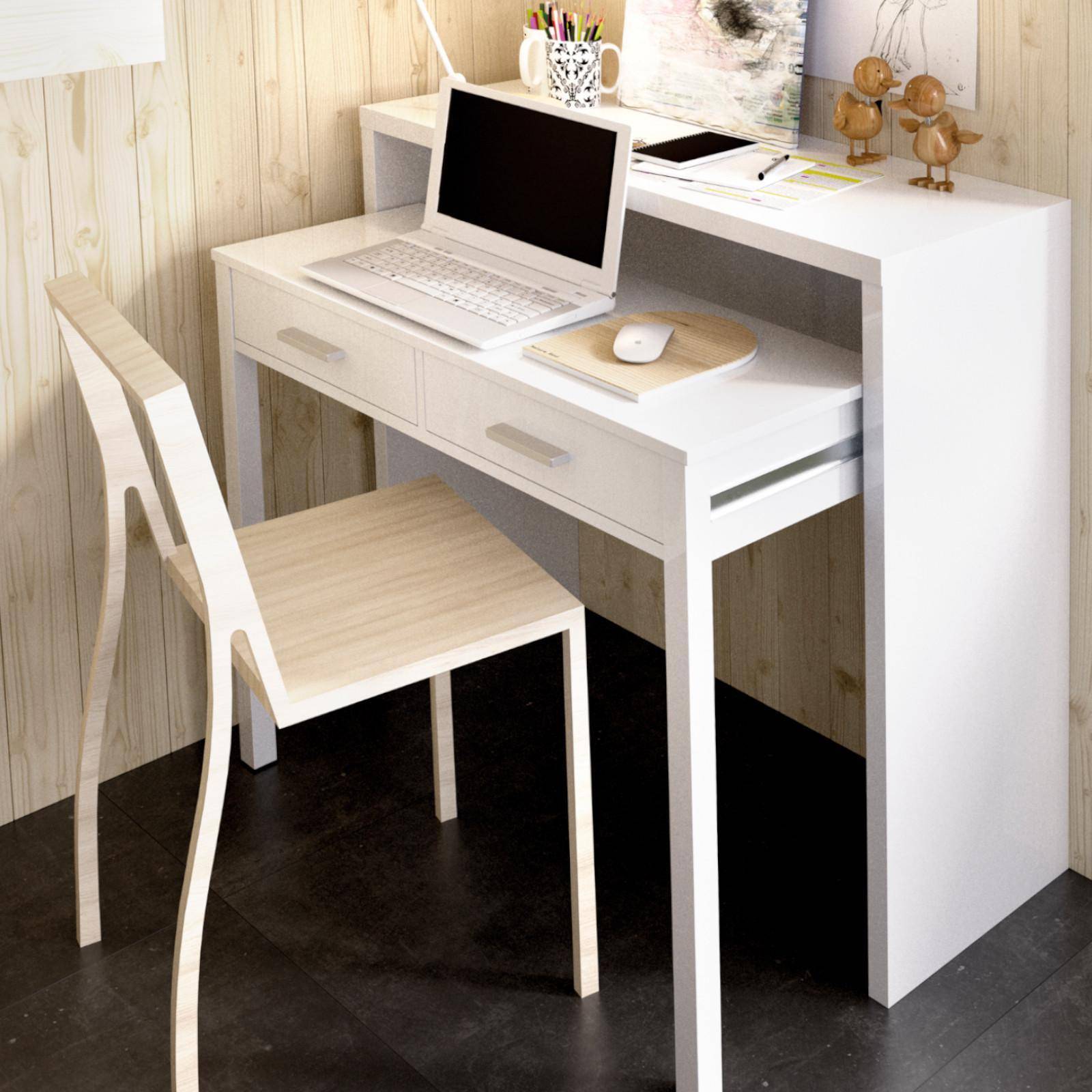 Consolle con scrivania estraibile 99x36-70 cm in legno bianco