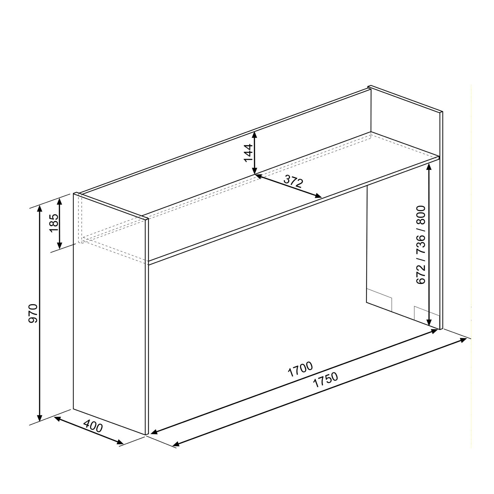 Consolle tavolo sopraletto 175x40 cm con ruote in legno bianco - Belmonte