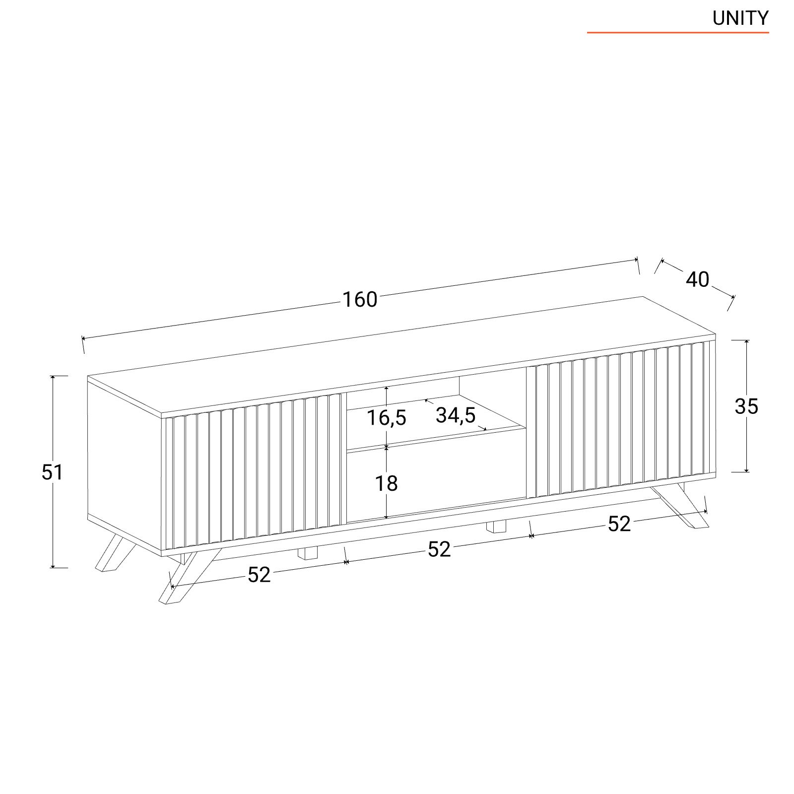 Mobile porta tv 160x51h cm in legno rovere horizon con ante scorrevoli  cannettate - Unity