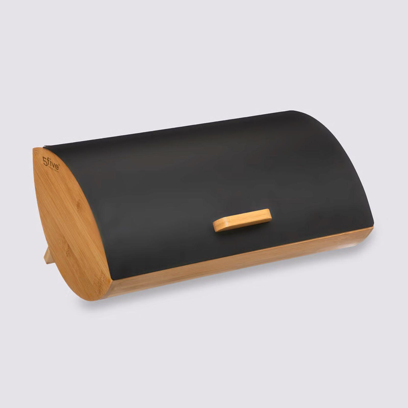 KLAUSBERG KB-7467 Portapane In Legno E Acciaio INOX - Contenitore Per Pane Con Doppia Apertura, Design Moderno, 21,5x35,5x20 Cm, Colore Nero/Legno Chiaro