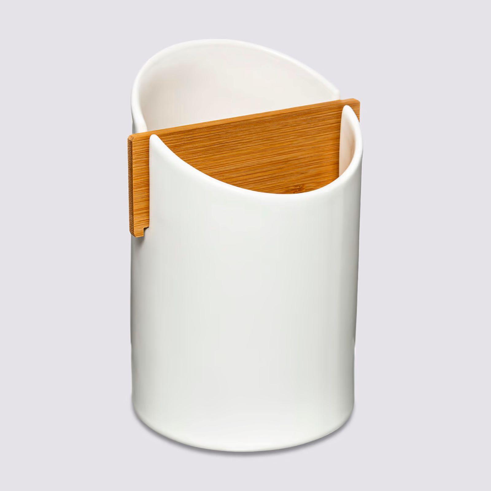 Howise Portautensili in marmo da 17,8 cm, grande organizer per utensili da cucina, in marmo dorato e bianco, stabile, per utensili da cucina, banconi da cucina, controsoffitto, fattoria, utensili da