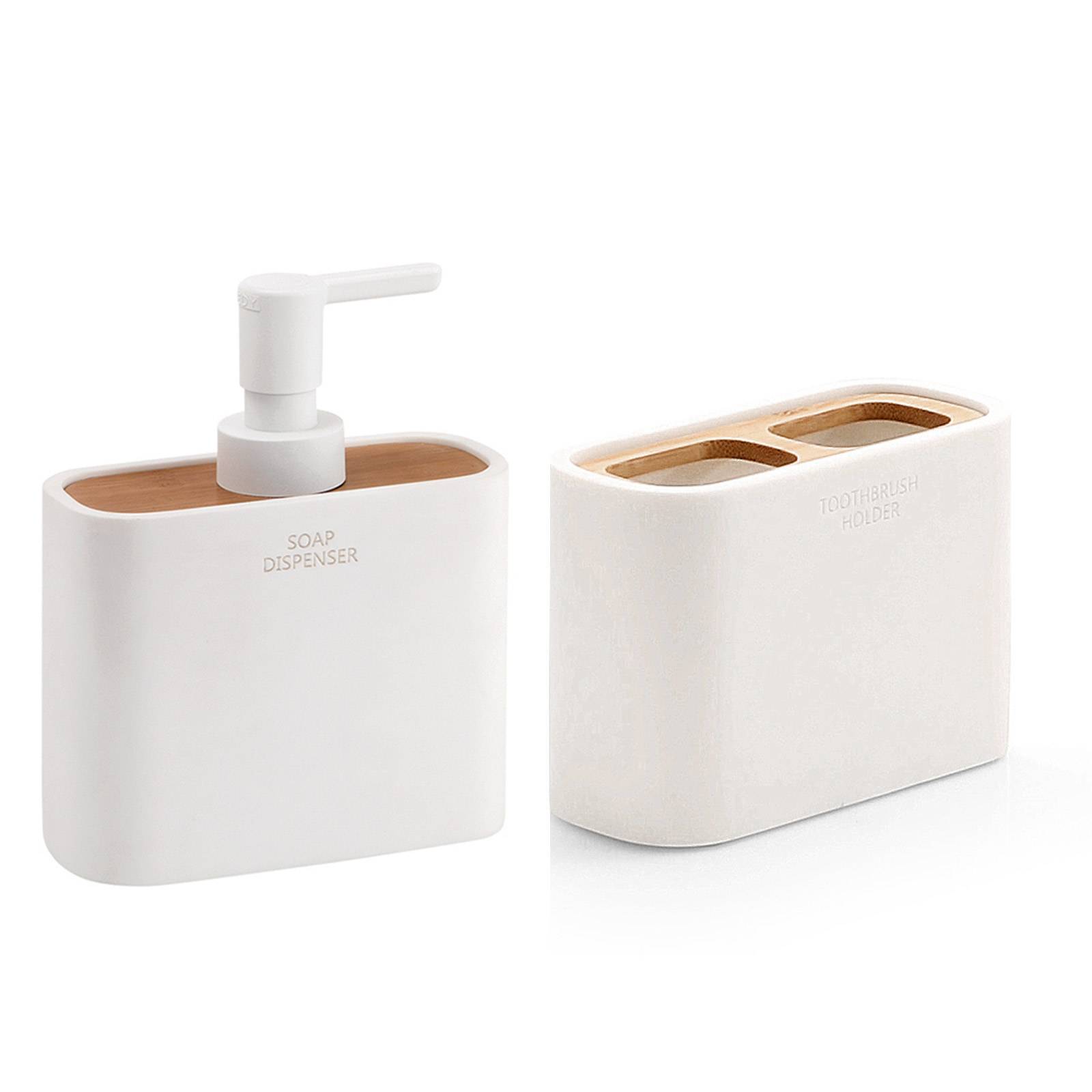 Set bagno con dispenser sapone e portaspazzolino da appoggio in resina  bianco