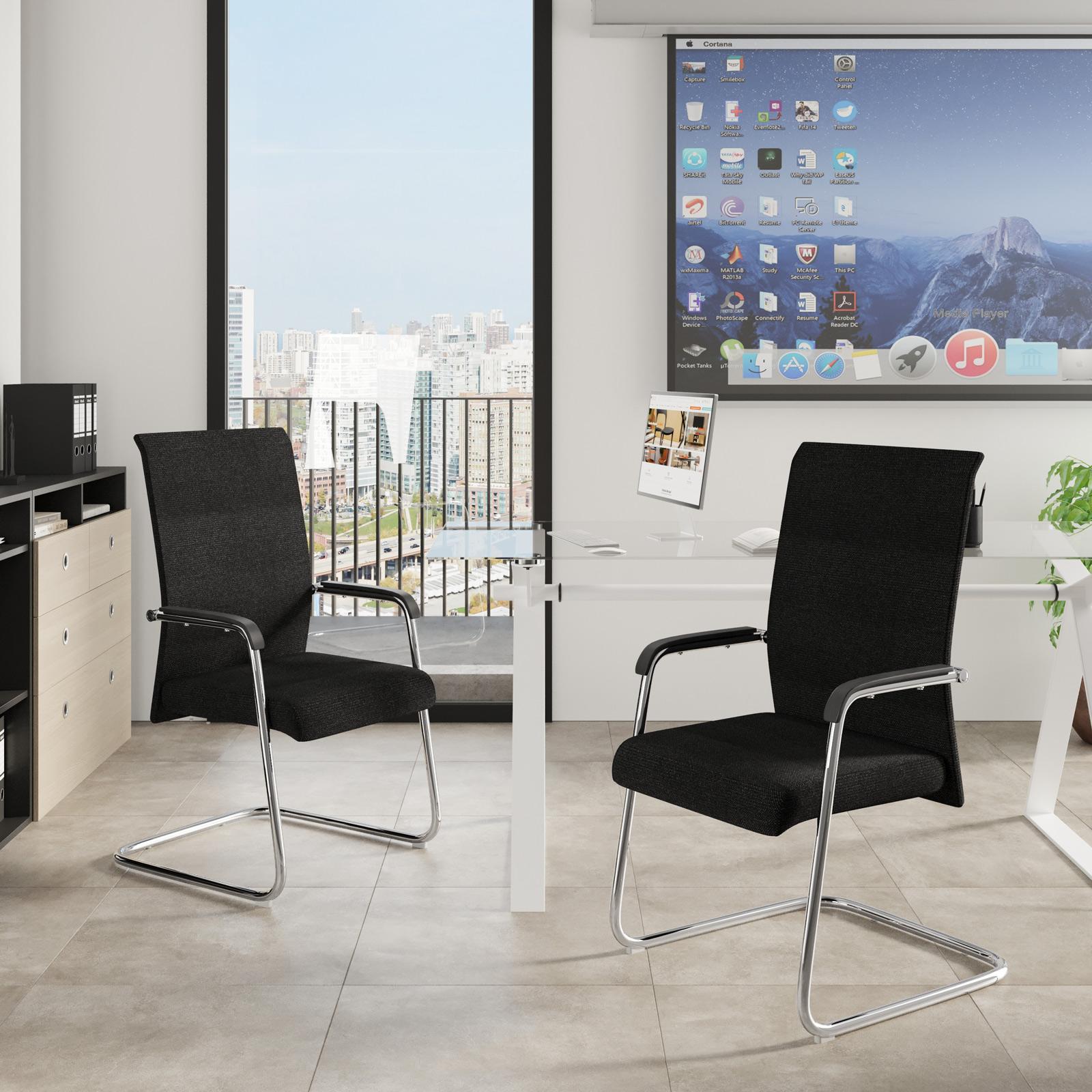 Set sedie da ufficio con braccioli in tessuto nero a righe Vetta