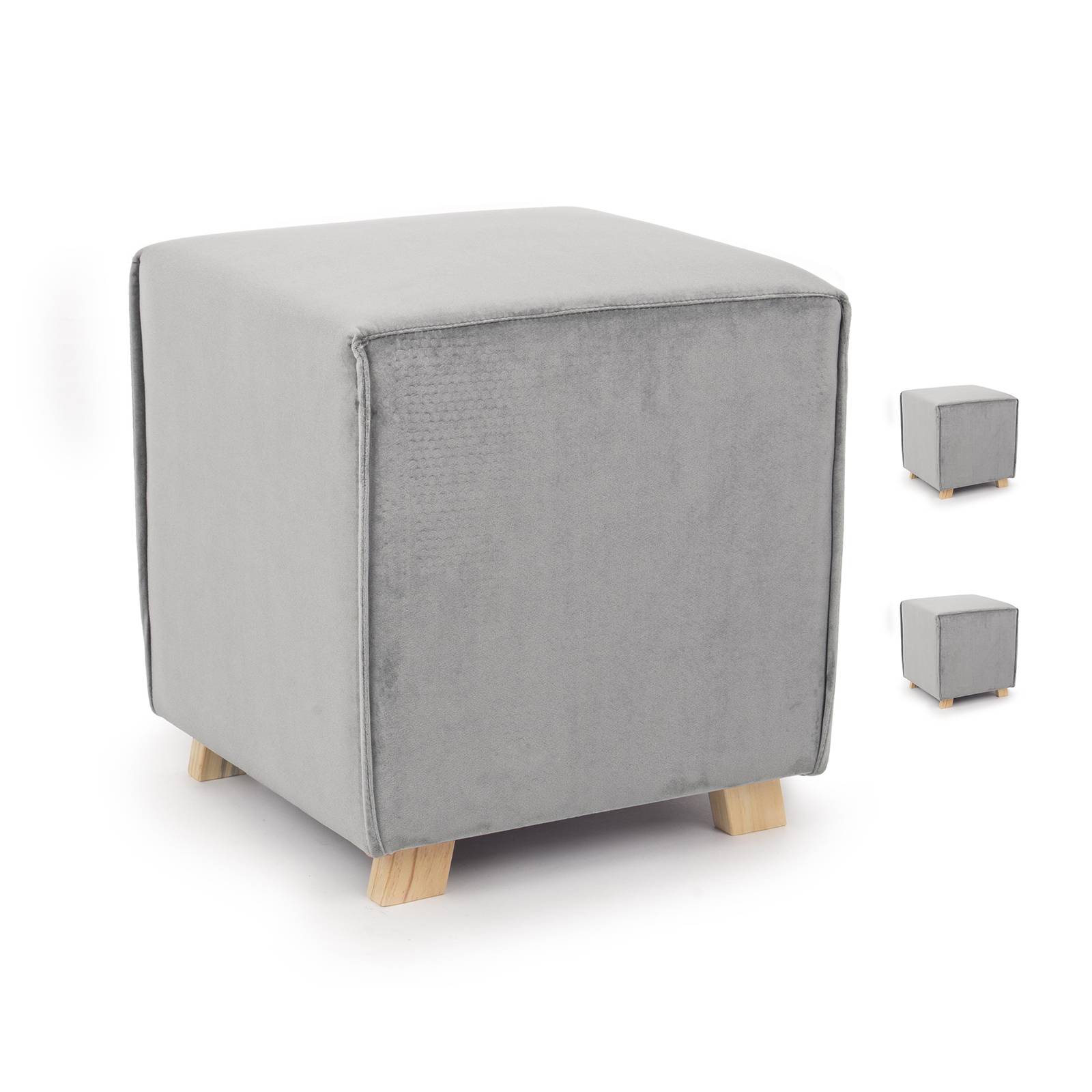 Coppia di pouf in legno rivestiti in velluto grigio - Adelaide