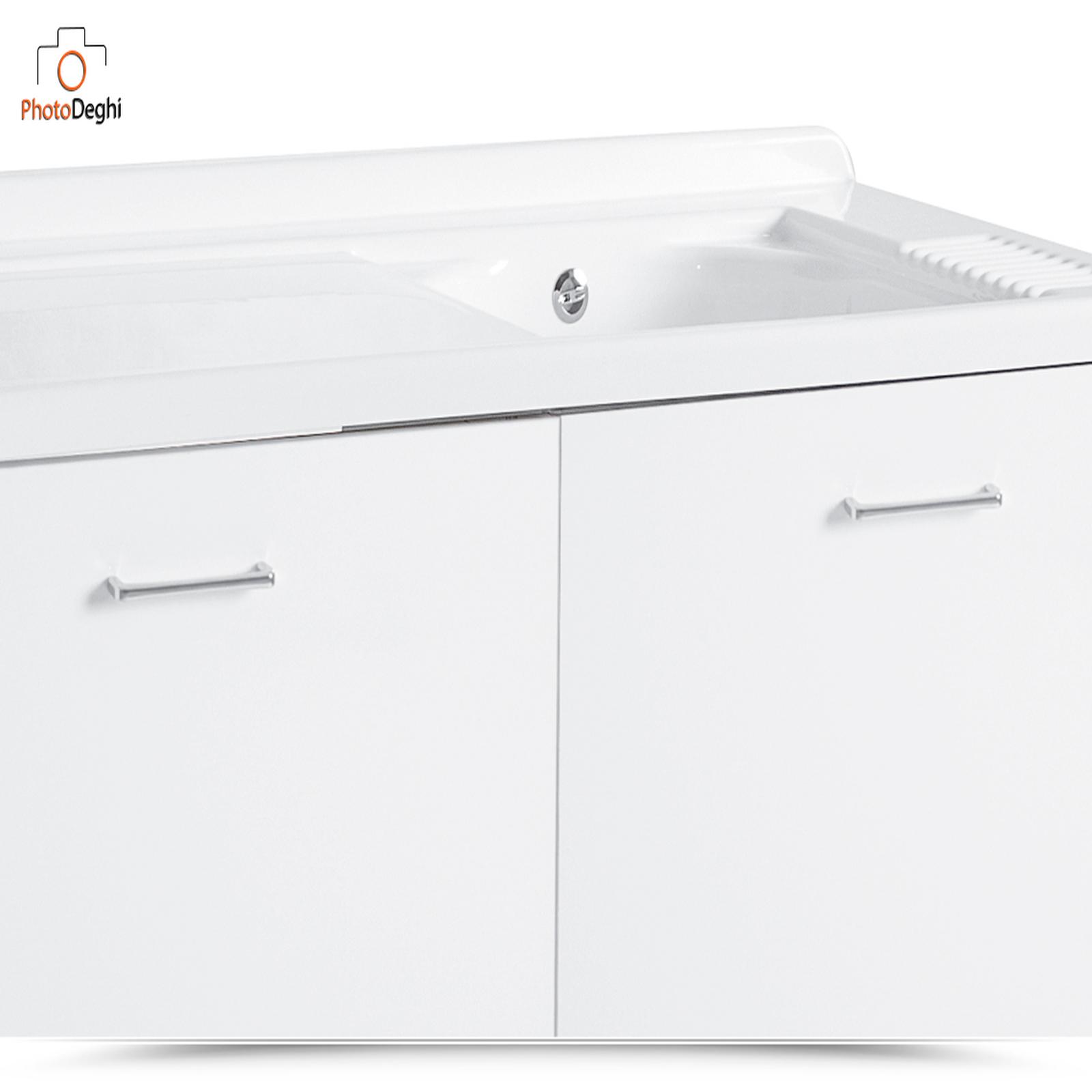 Mobile Lavatoio Coprilavatrice In Bilaminato Bianco Coprilavatrice A Dx E Vasca A Sx L109cm P60cm H92cm  8030339001661