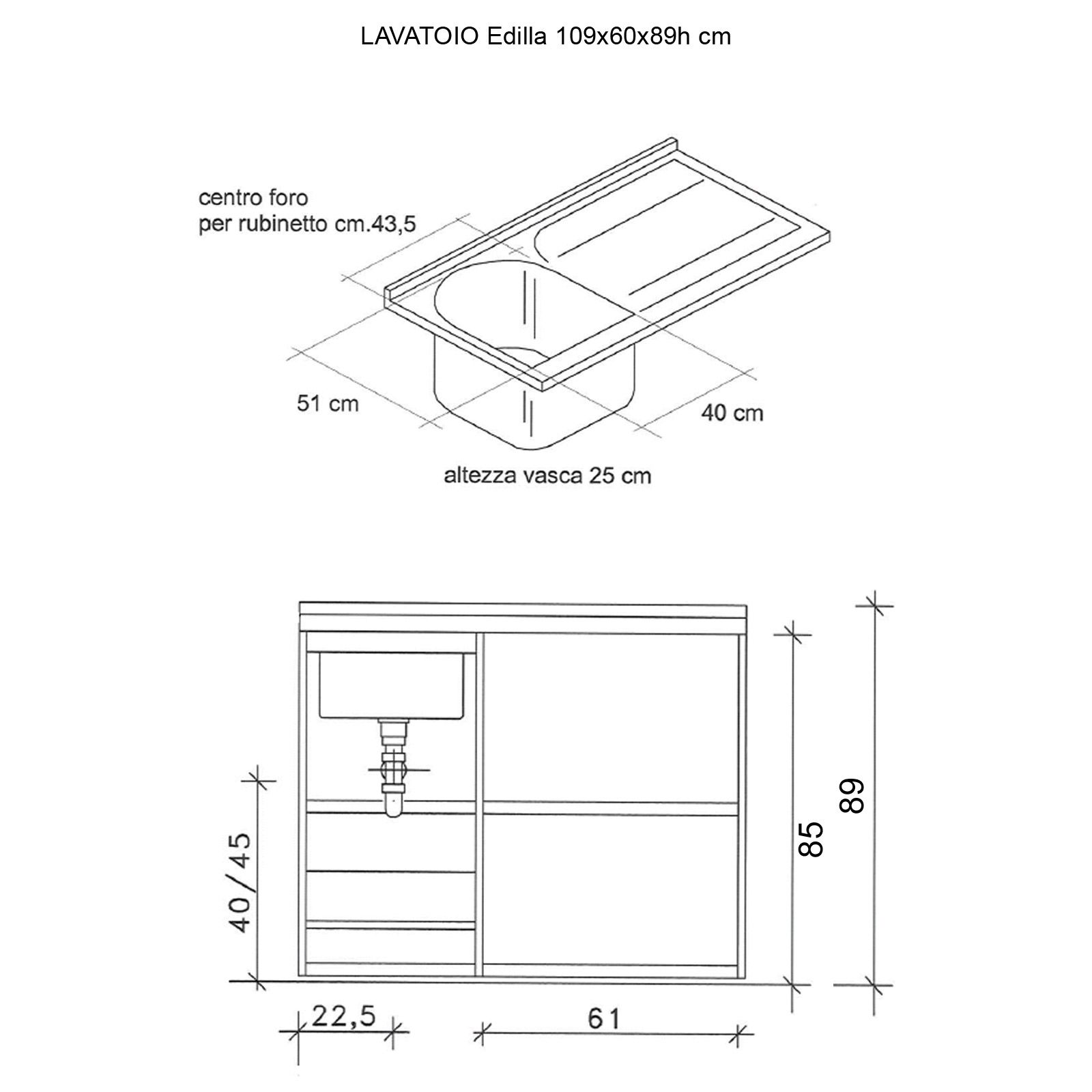 Coprilavatrice destro con lavatoio asse termoplastico linea Edilla  109x60x89h cm Montegrappa