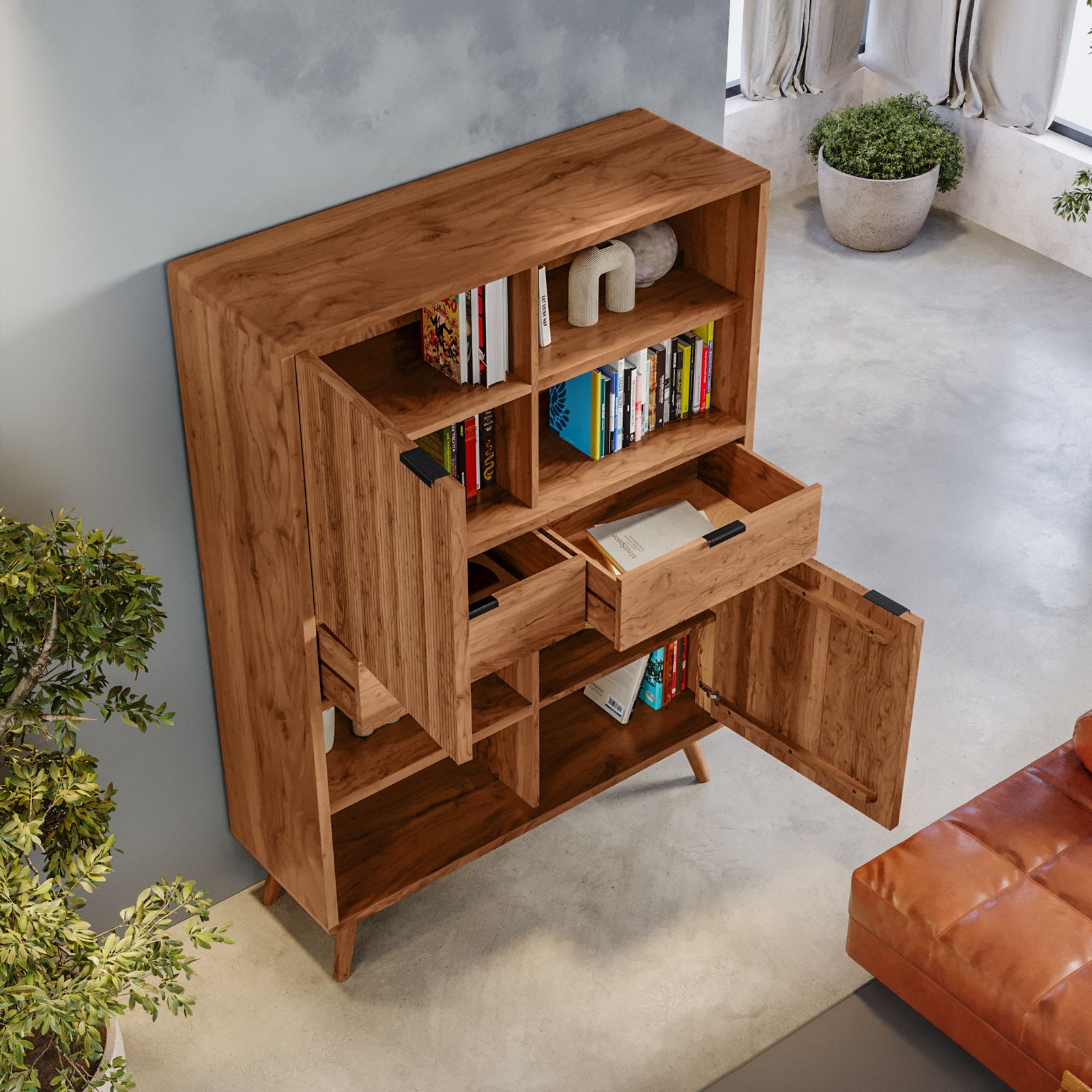 DUKE #128 Scaffale in legno di sheesham - laccato/noce 90x45x180
