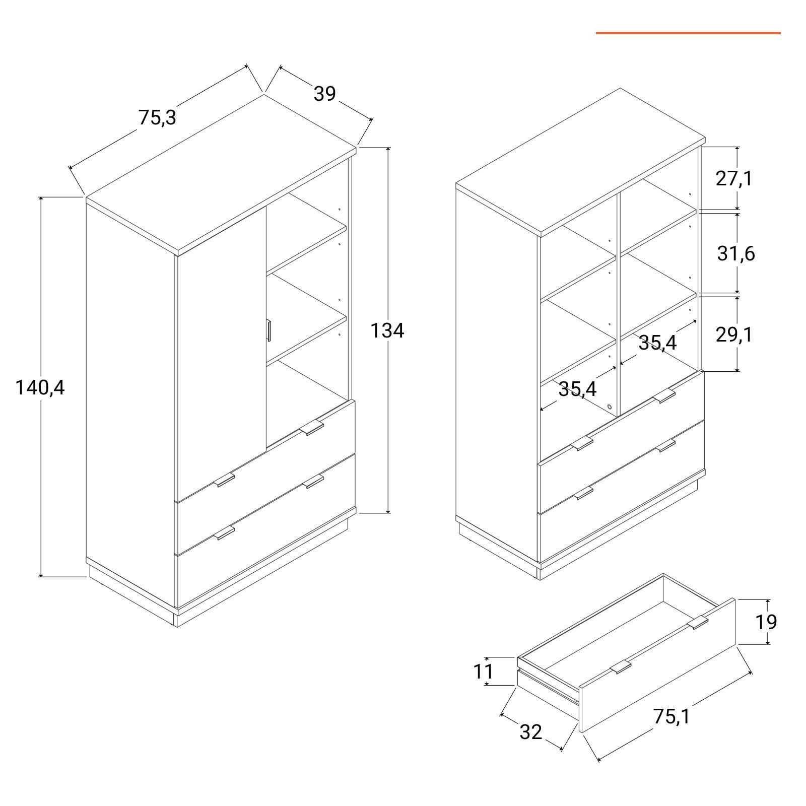 Credenza 75x140h cm in legno rovere sonoma - Losanna