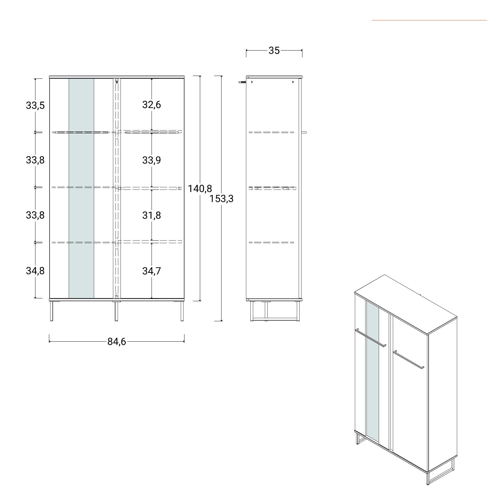 Credenza 84,5x153,5h cm con due ante in legno rovere savana e nero - Hollis