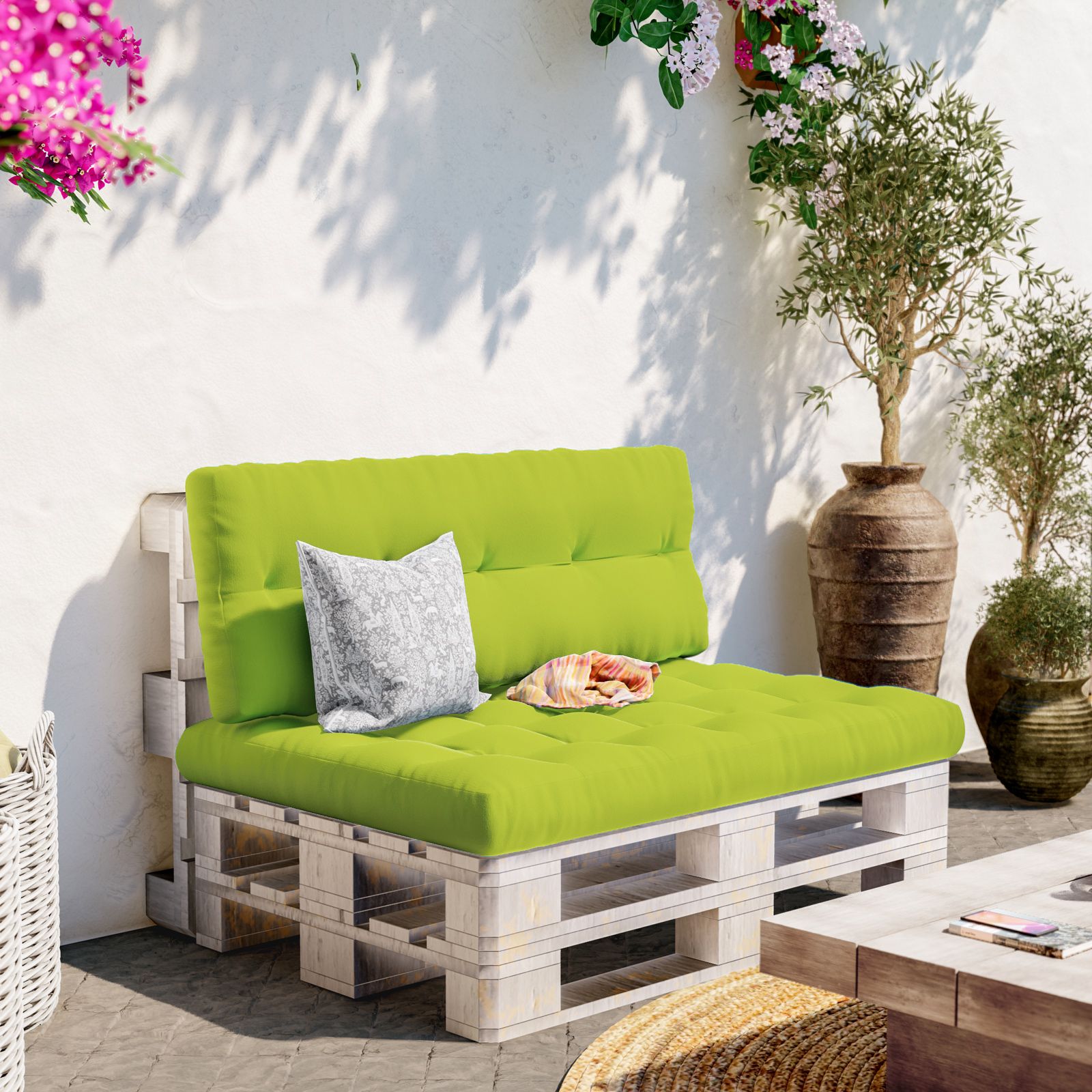 Cuscino divano pallet da giardino o interno in poliestere imbottito 120 x  80 verde