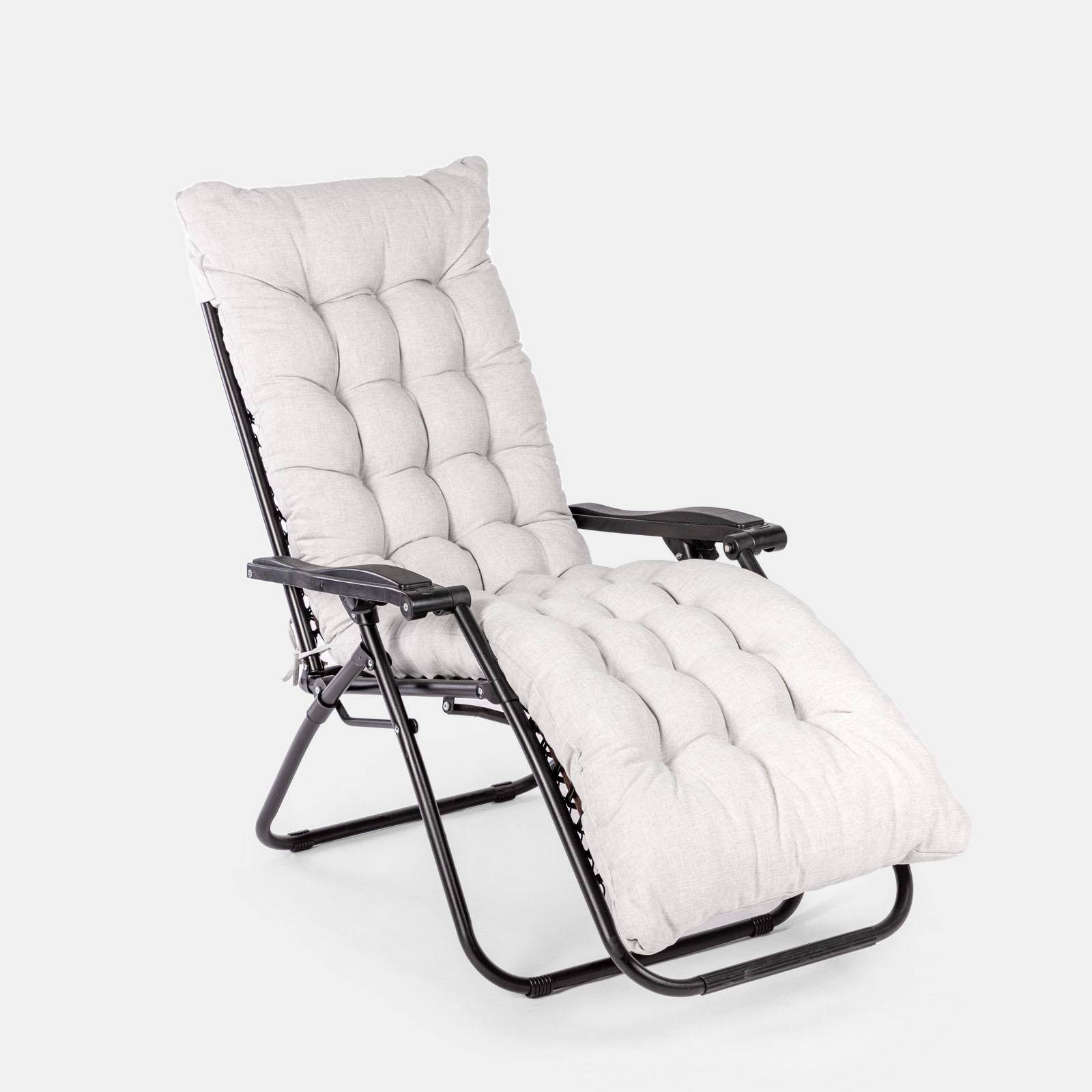 Cuscino per sedia a sdraio trapuntato con schienale alto idrorepellente per  interno ed esterno / Beige / Kit da 6 Pezzi