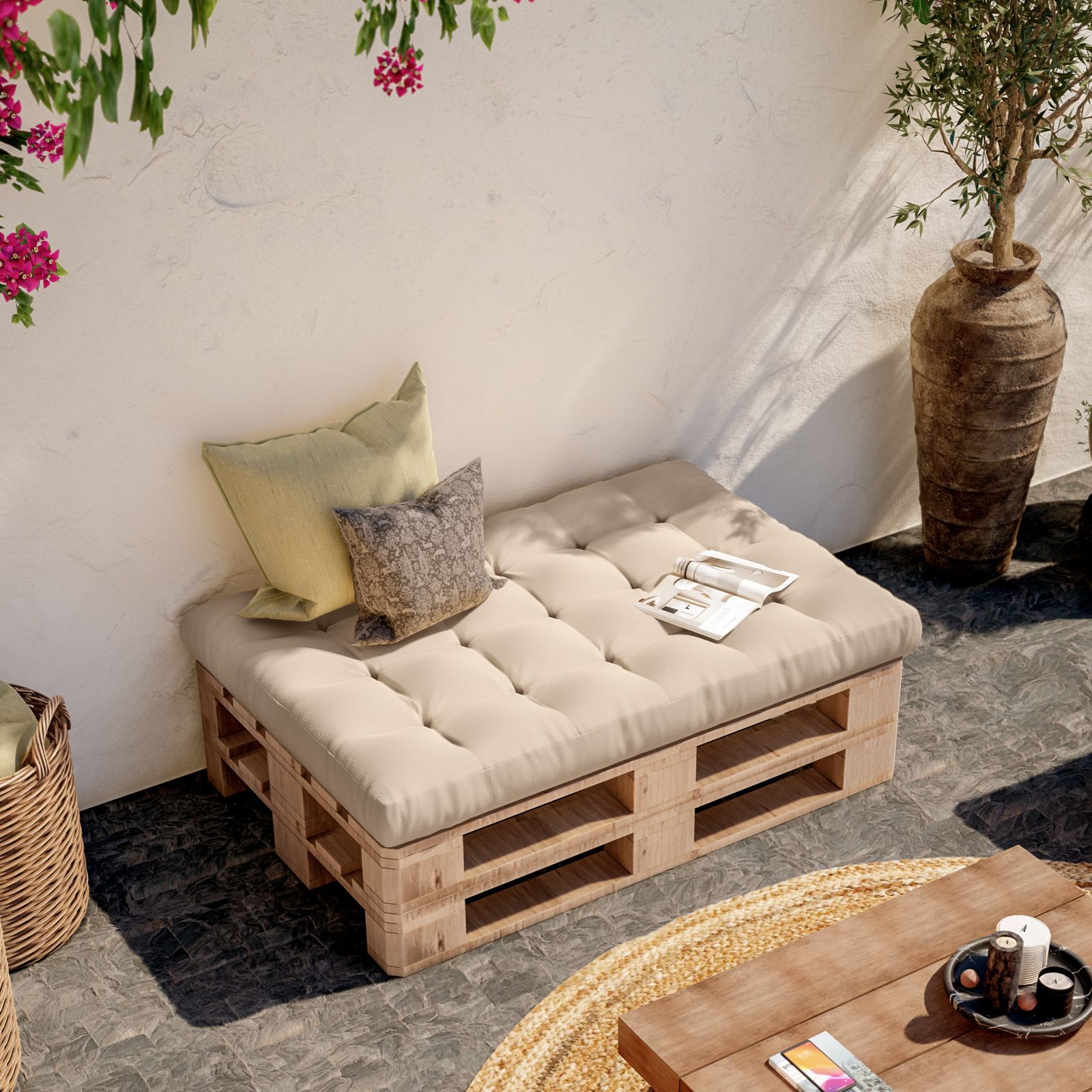 Cuscino per divano pallet da giardino e interni in poliestere imbottito 120  x 80 naturale