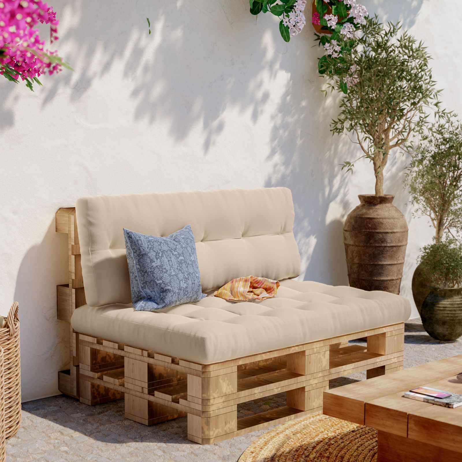 Cuscino per divano pallet da giardino e interni in poliestere imbottito 120  x 80 naturale
