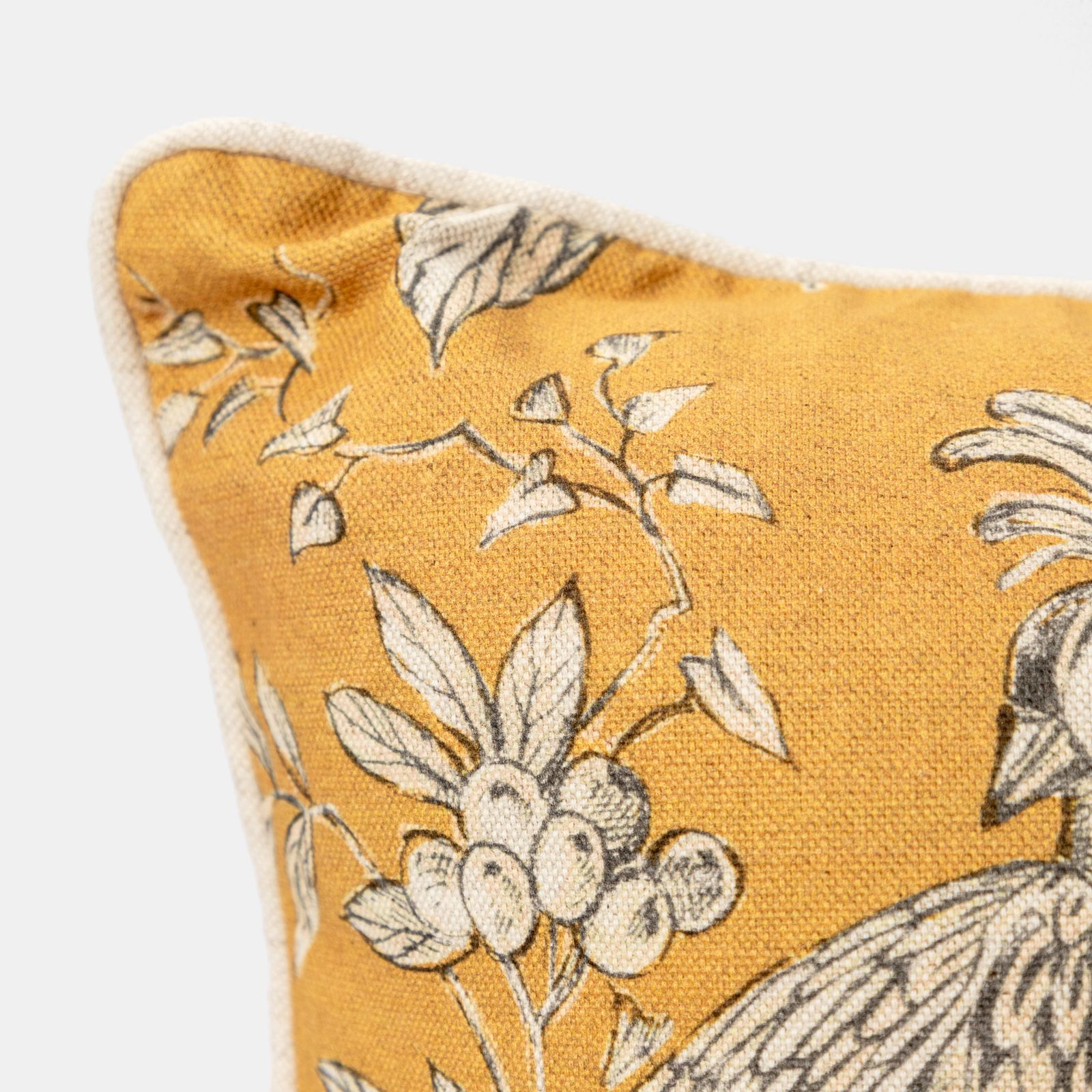 Cuscino quadrato 50x50 cm in cotone e lino giallo senape con decorazioni - Manacor