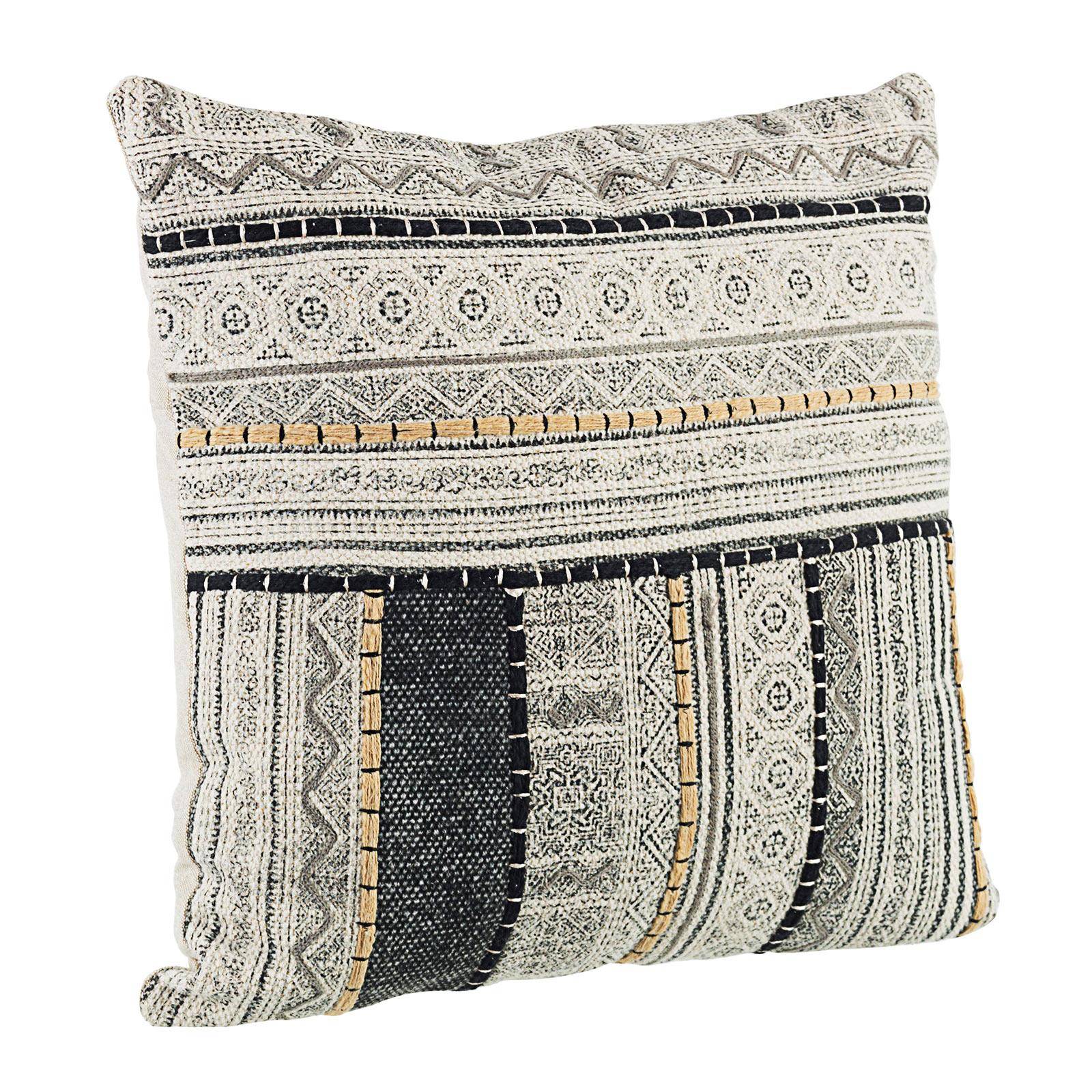Rastogi Handicrafts Federa Cuscino Patchwork Fatto A Mano 40x40 Cm – Sari Indiano Ricamato, Grigio